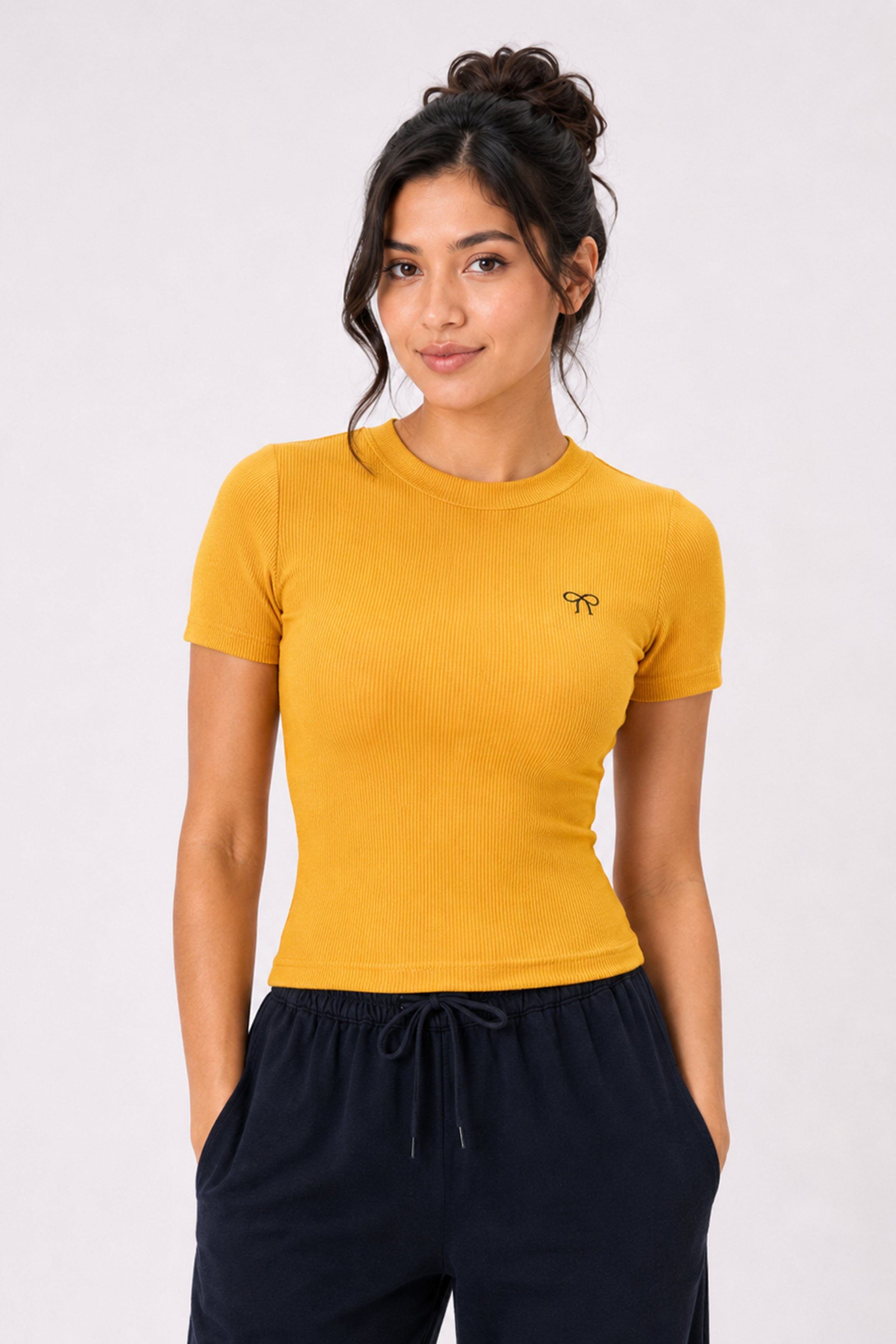 MODANO Casual Crew Neck Tees - Mustard