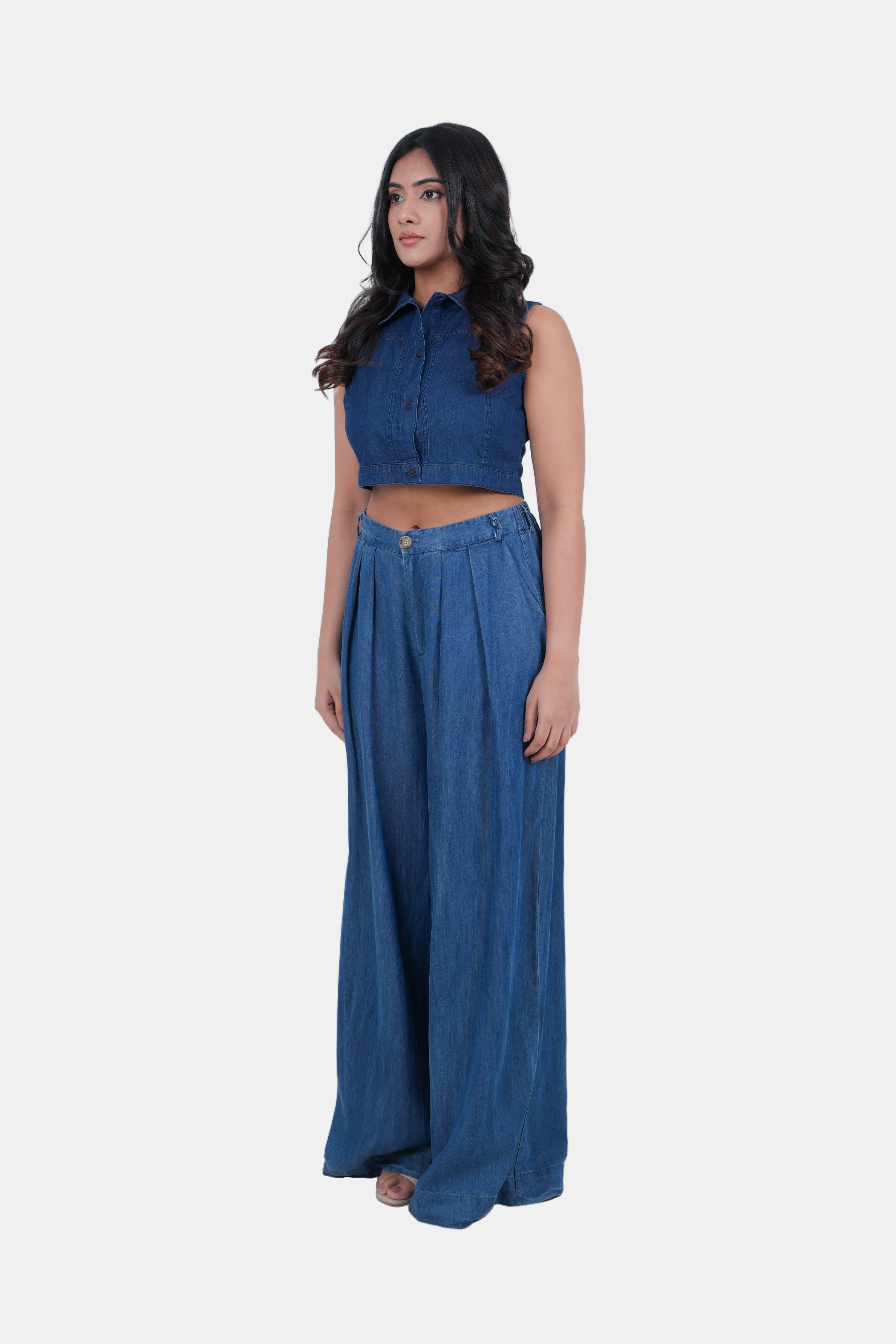 Modano Women's Denim Sleeveless Crop Top - Casual Wear