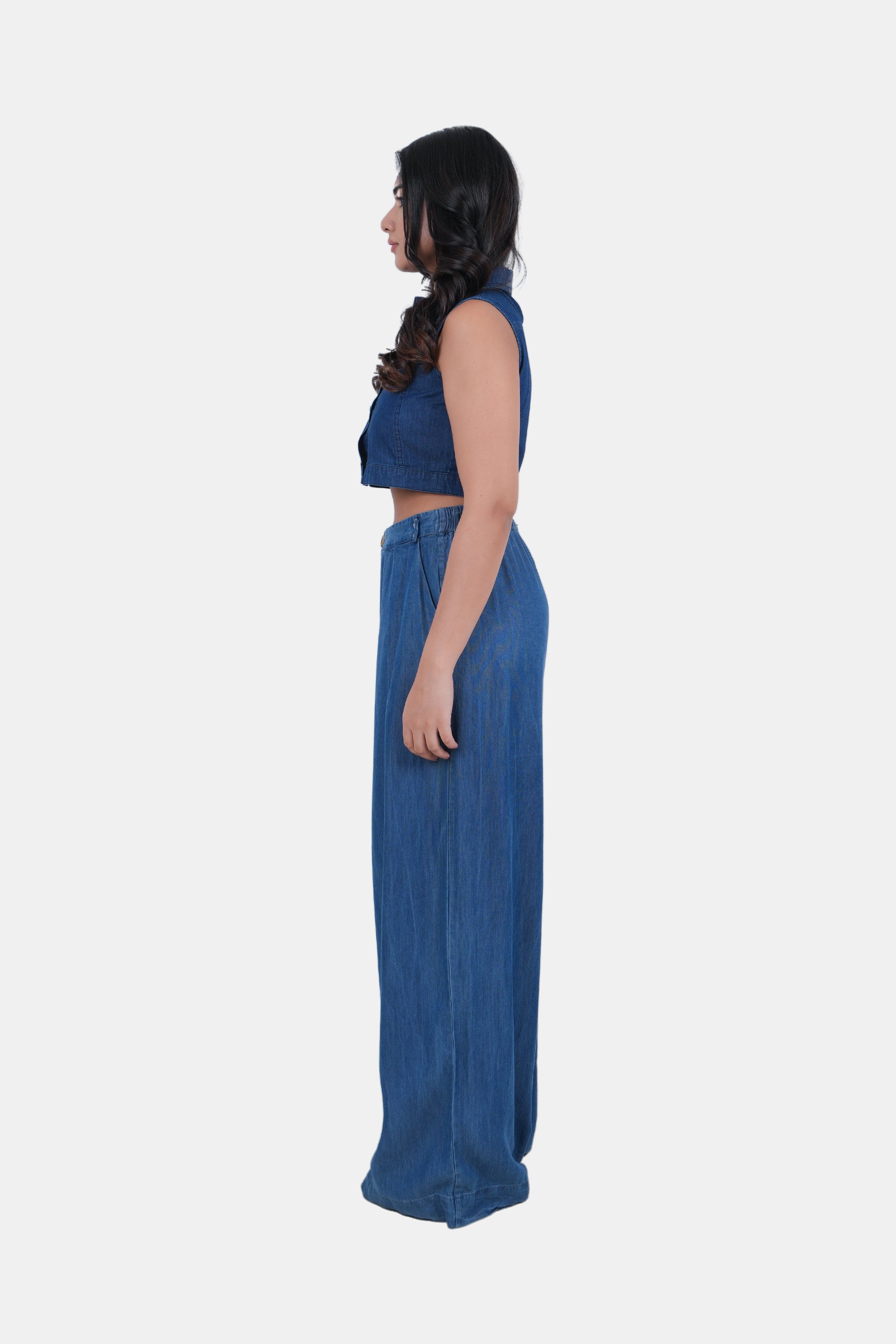Modano Women's Denim Sleeveless Crop Top - Casual Wear
