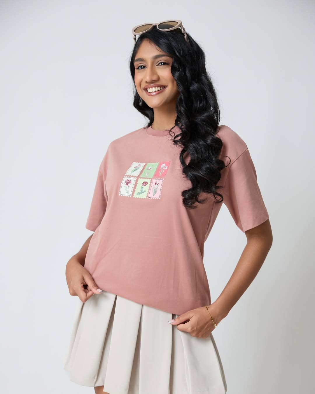 BASIC DROP MODANO Women's Oversized Tees - Dark Pink