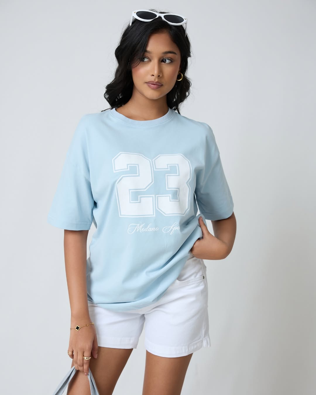 BASIC DROP MODANO Women's Oversized Tees - Light Blue