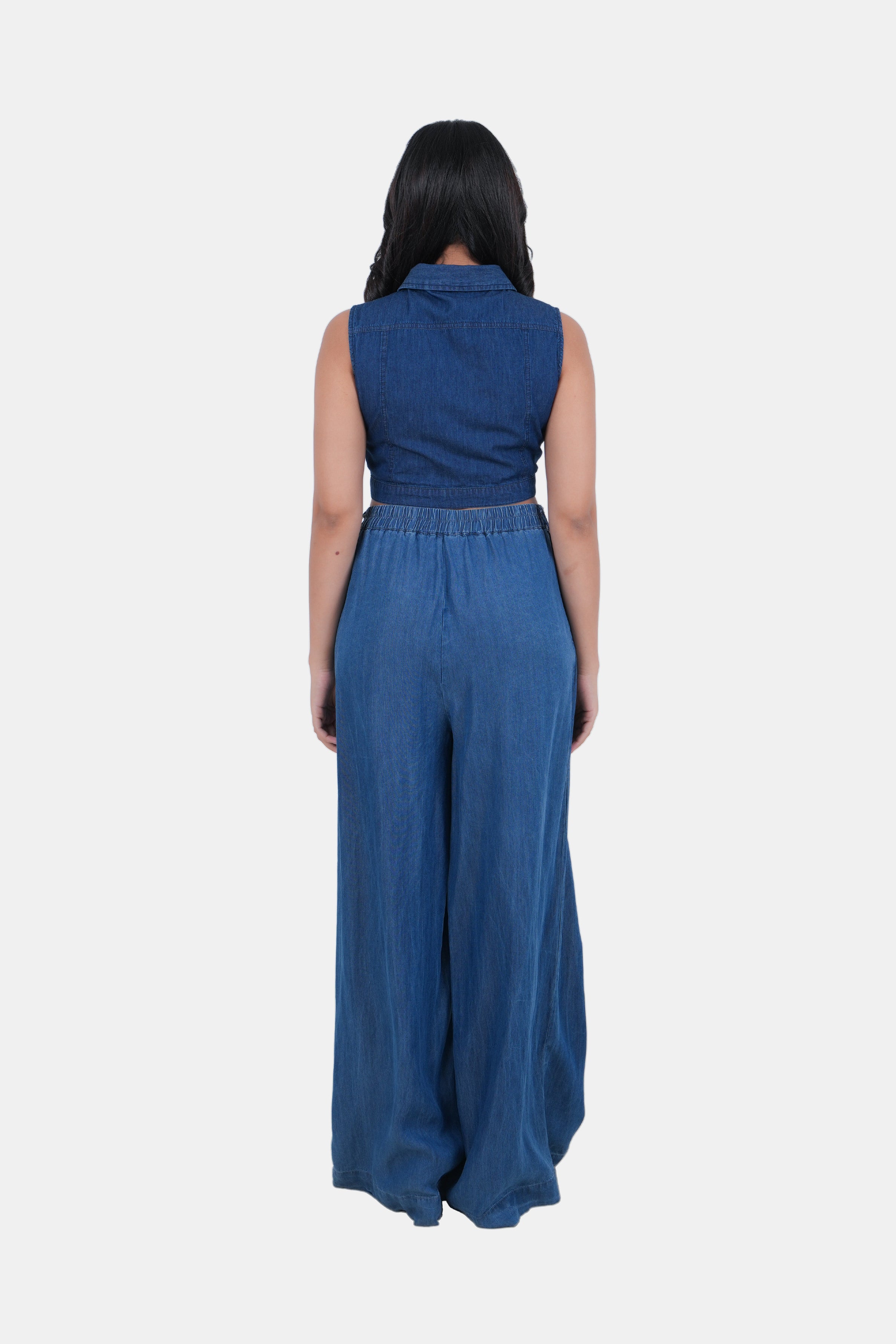 Modano Women's Denim Sleeveless Crop Top - Casual Wear