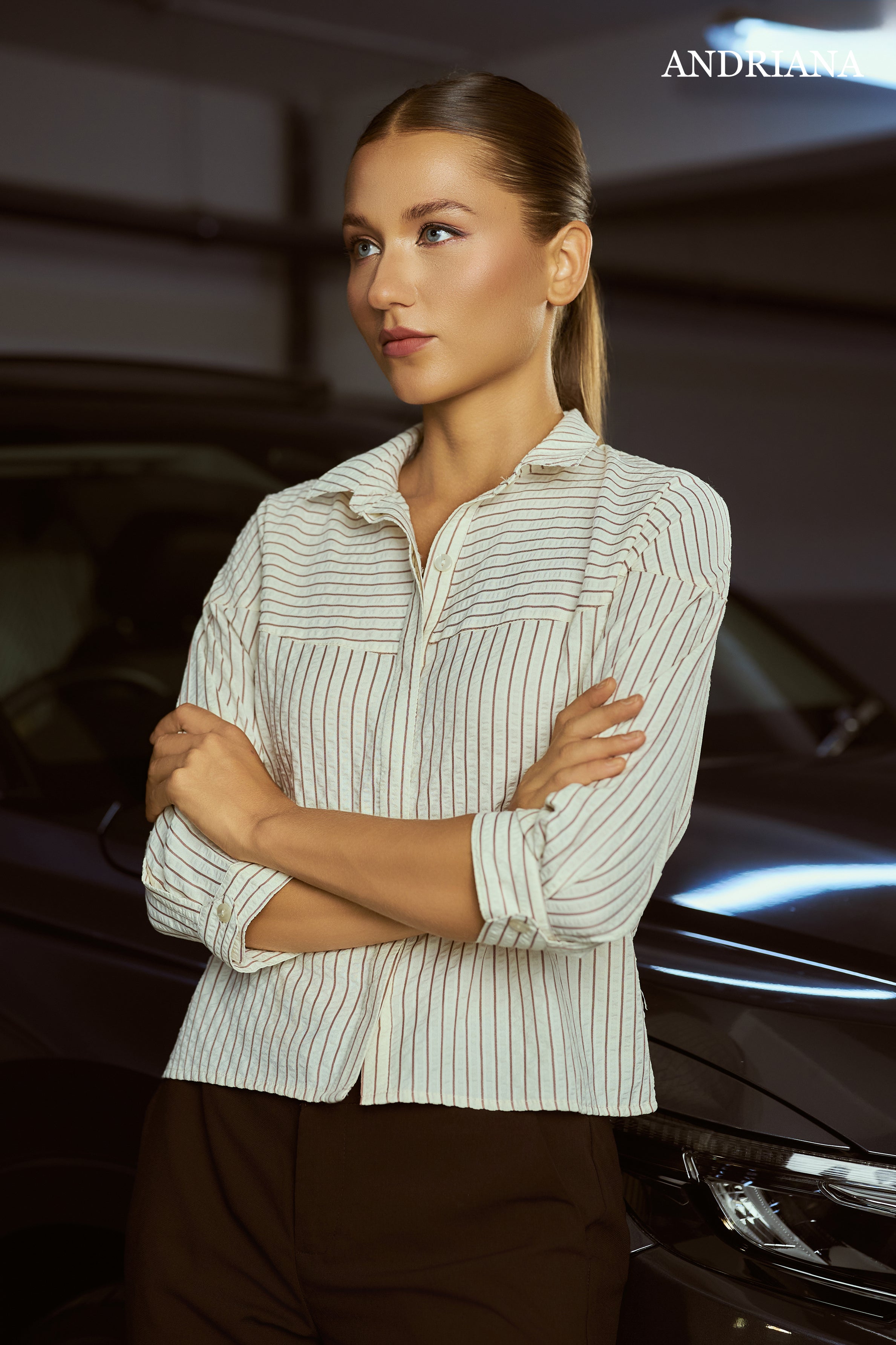 ANDRIANA Women's Striped Formal Blouse