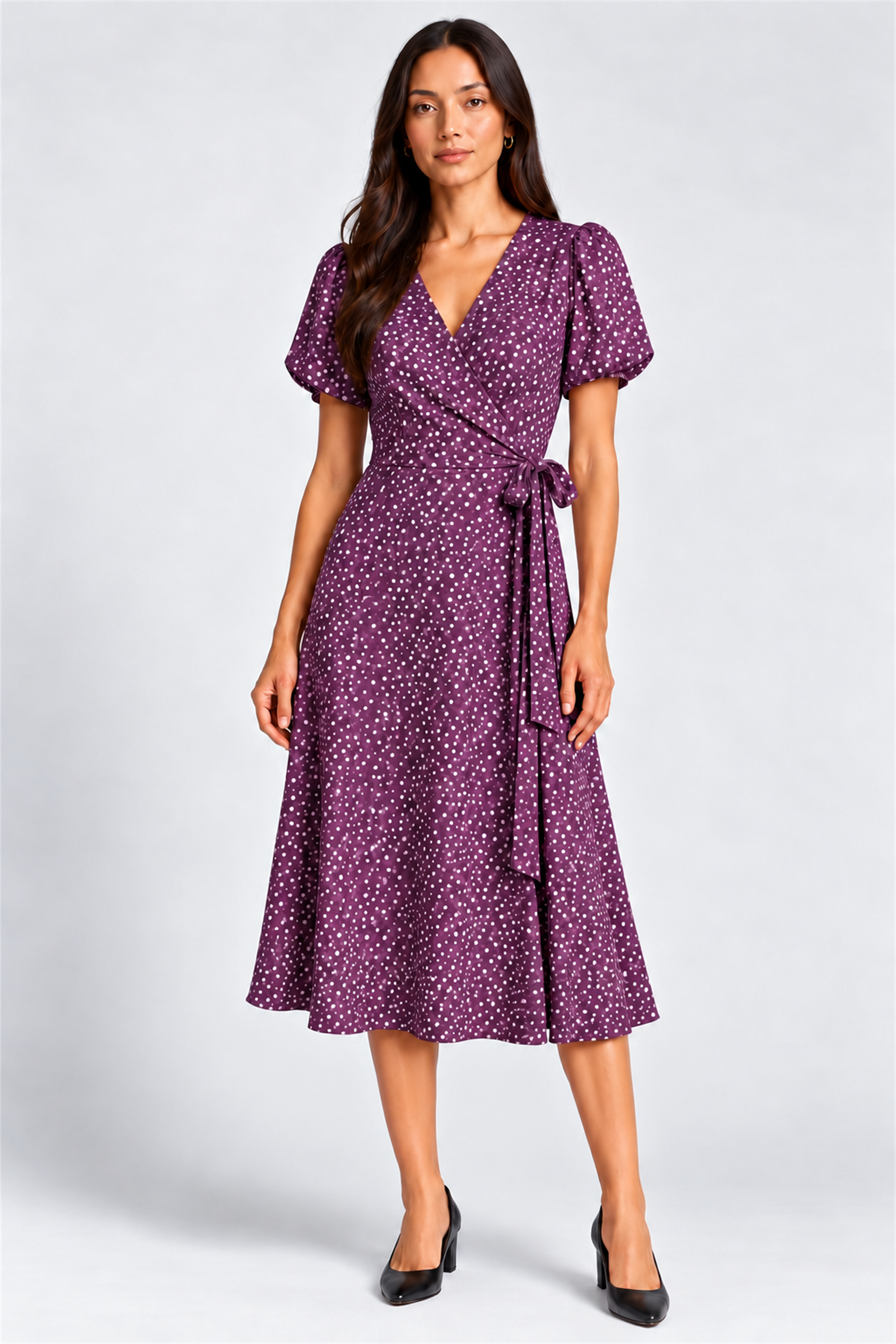 ENVOGUE Women's Formal Dots Printed Dress - Purple