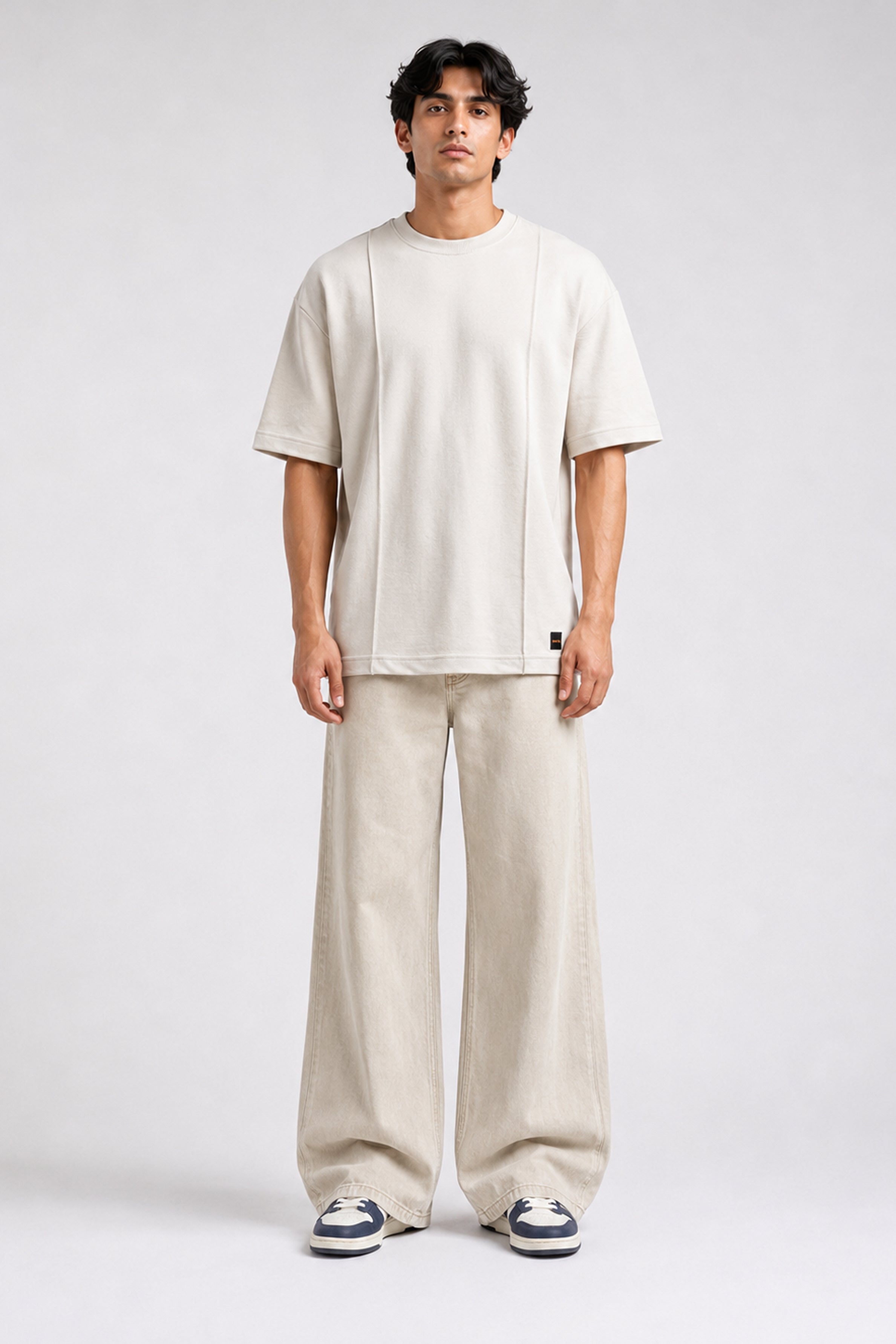 HUSTLE Essentials Men's Crew Neck Oversized Tees - Light Beige