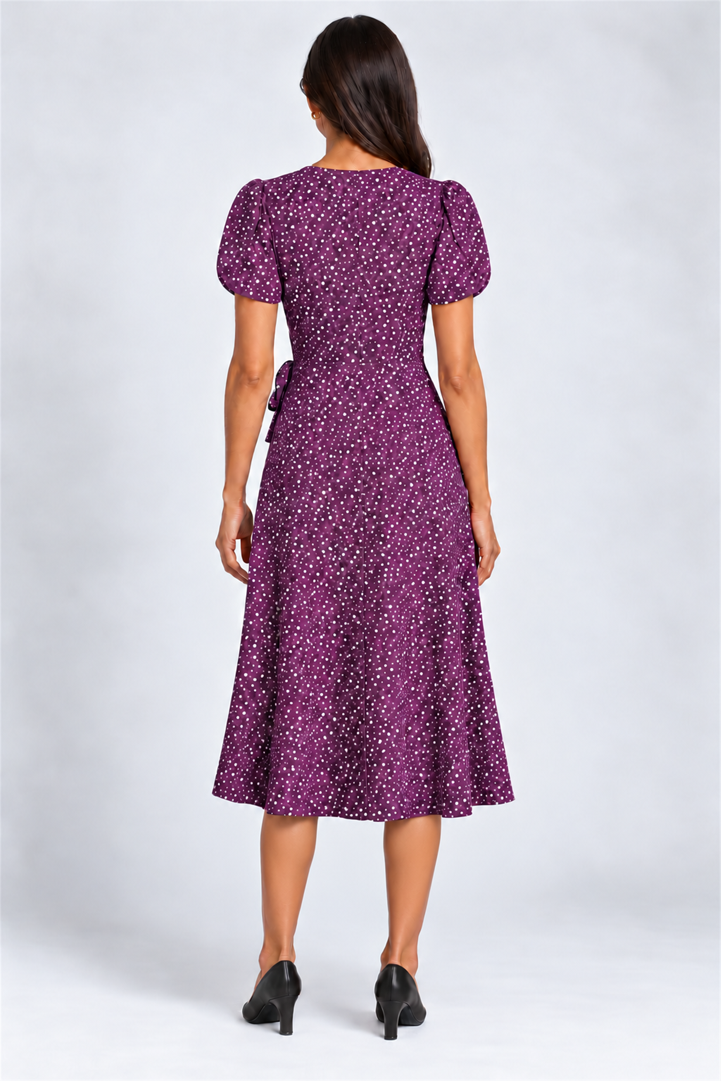 ENVOGUE Women's Formal Dots Printed Dress - Purple