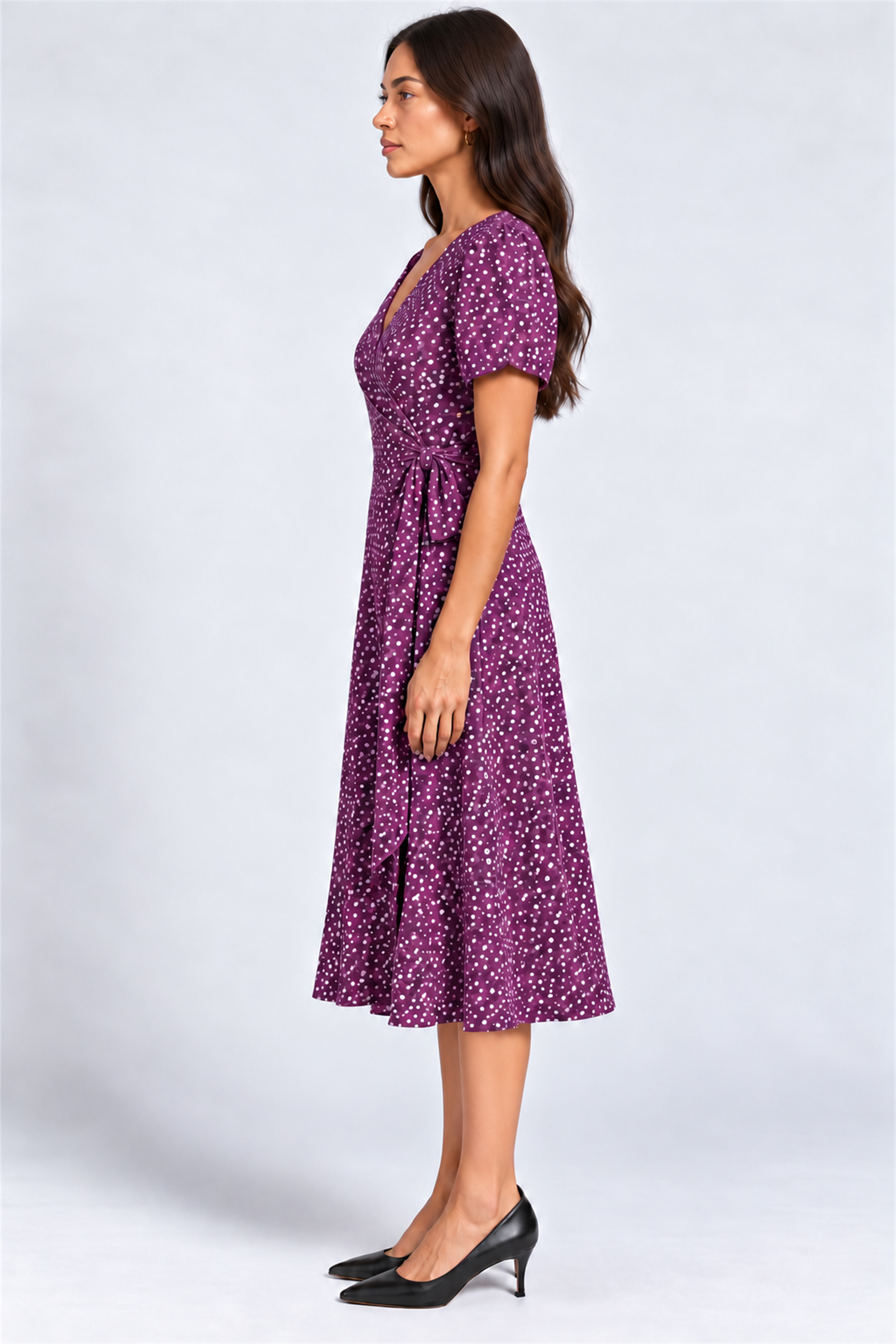 ENVOGUE Women's Formal Dots Printed Dress - Purple