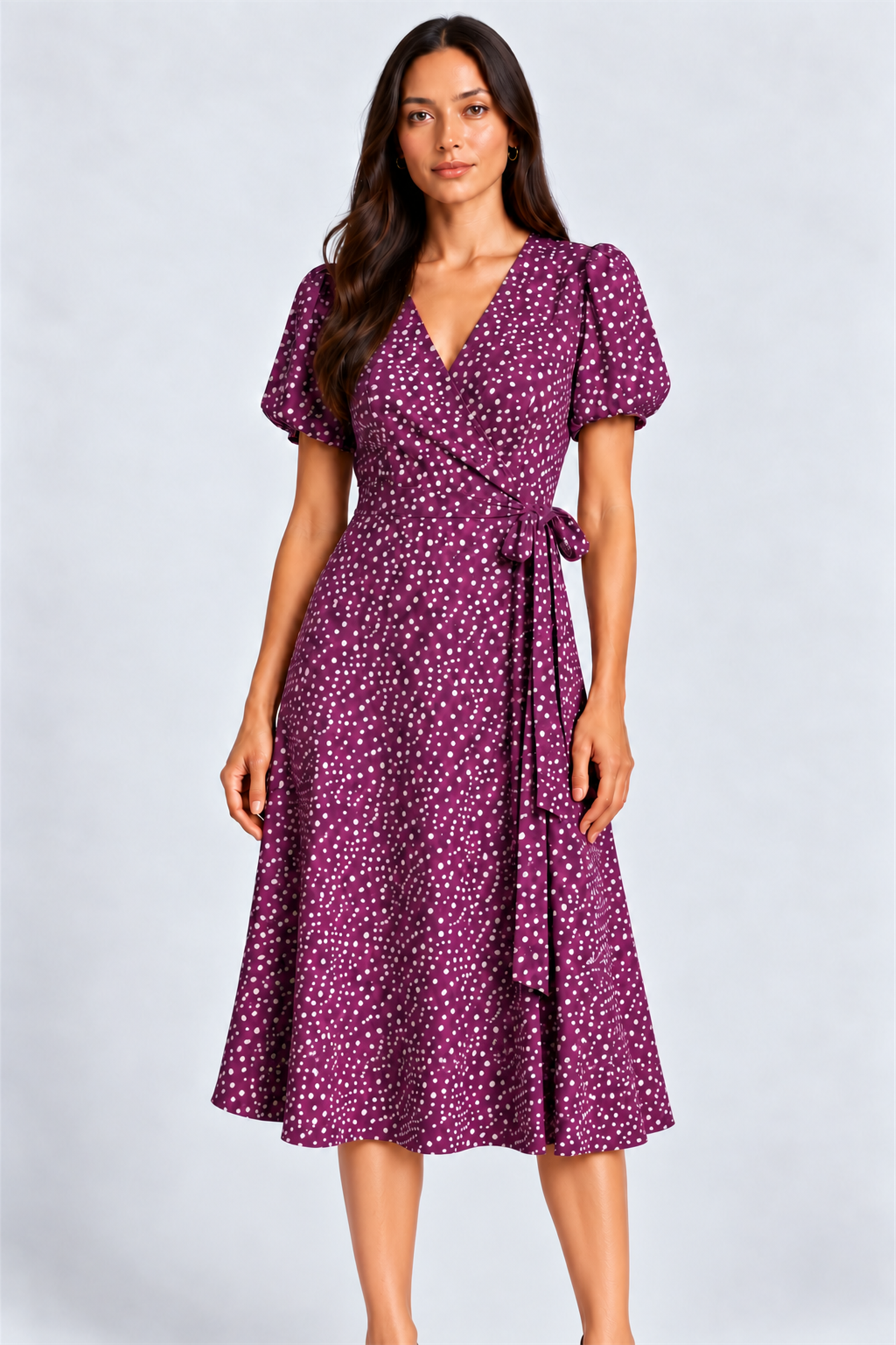 ENVOGUE Women's Formal Dots Printed Dress - Purple