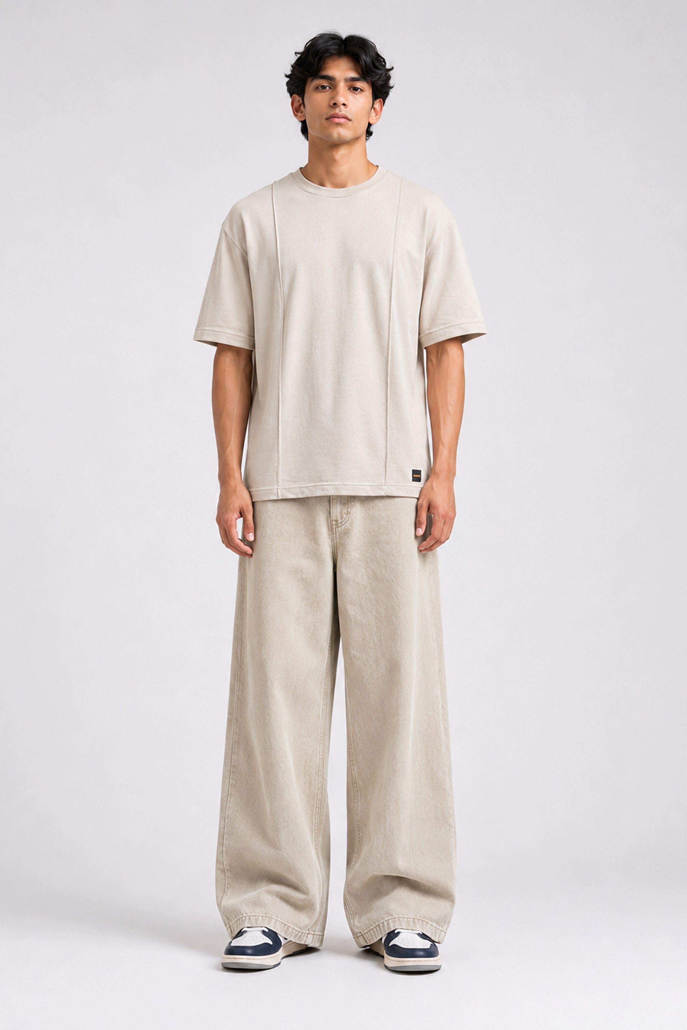 HUSTLE Essentials Men's Crew Neck Oversized Tees - Light Beige