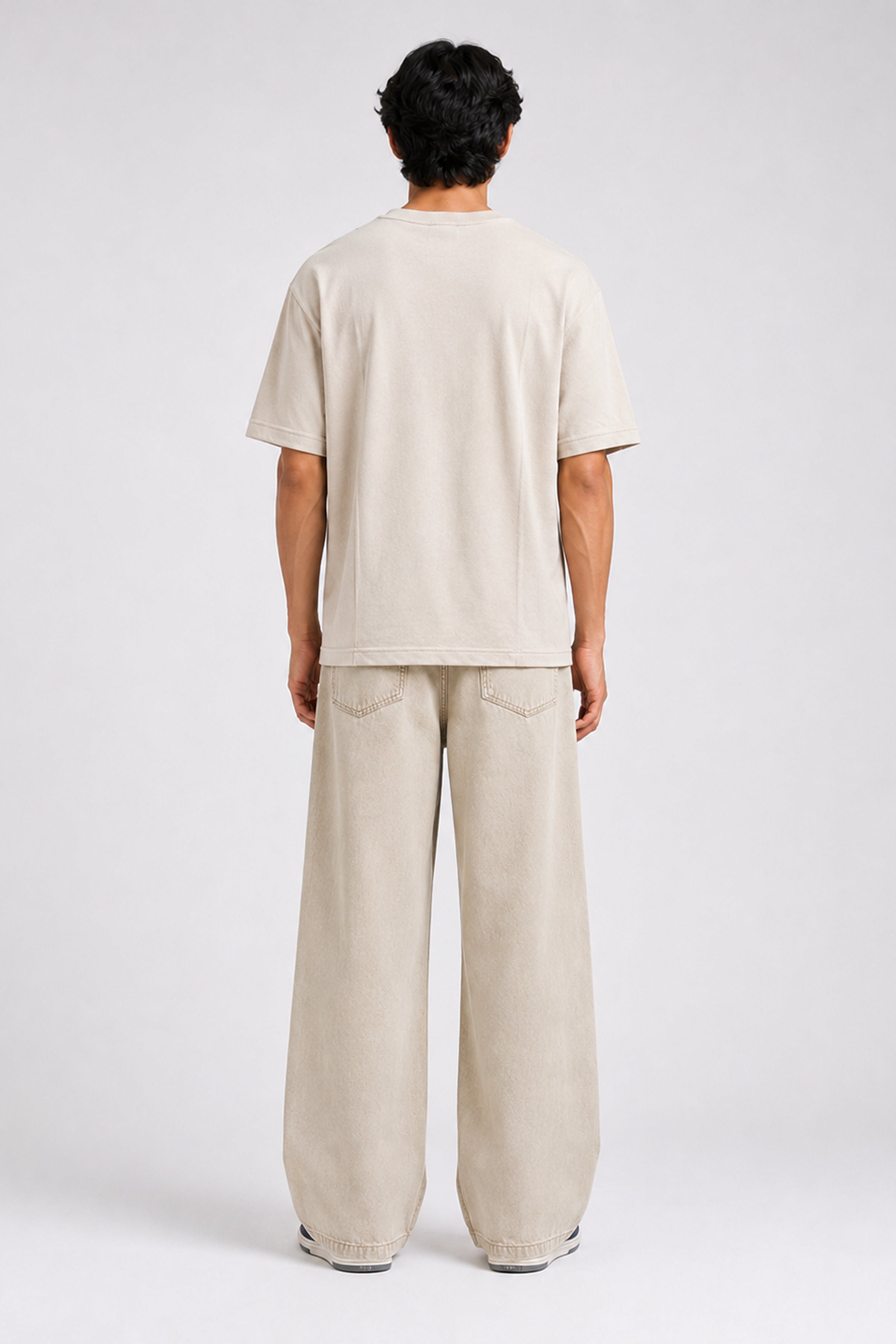 HUSTLE Essentials Men's Crew Neck Oversized Tees - Light Beige