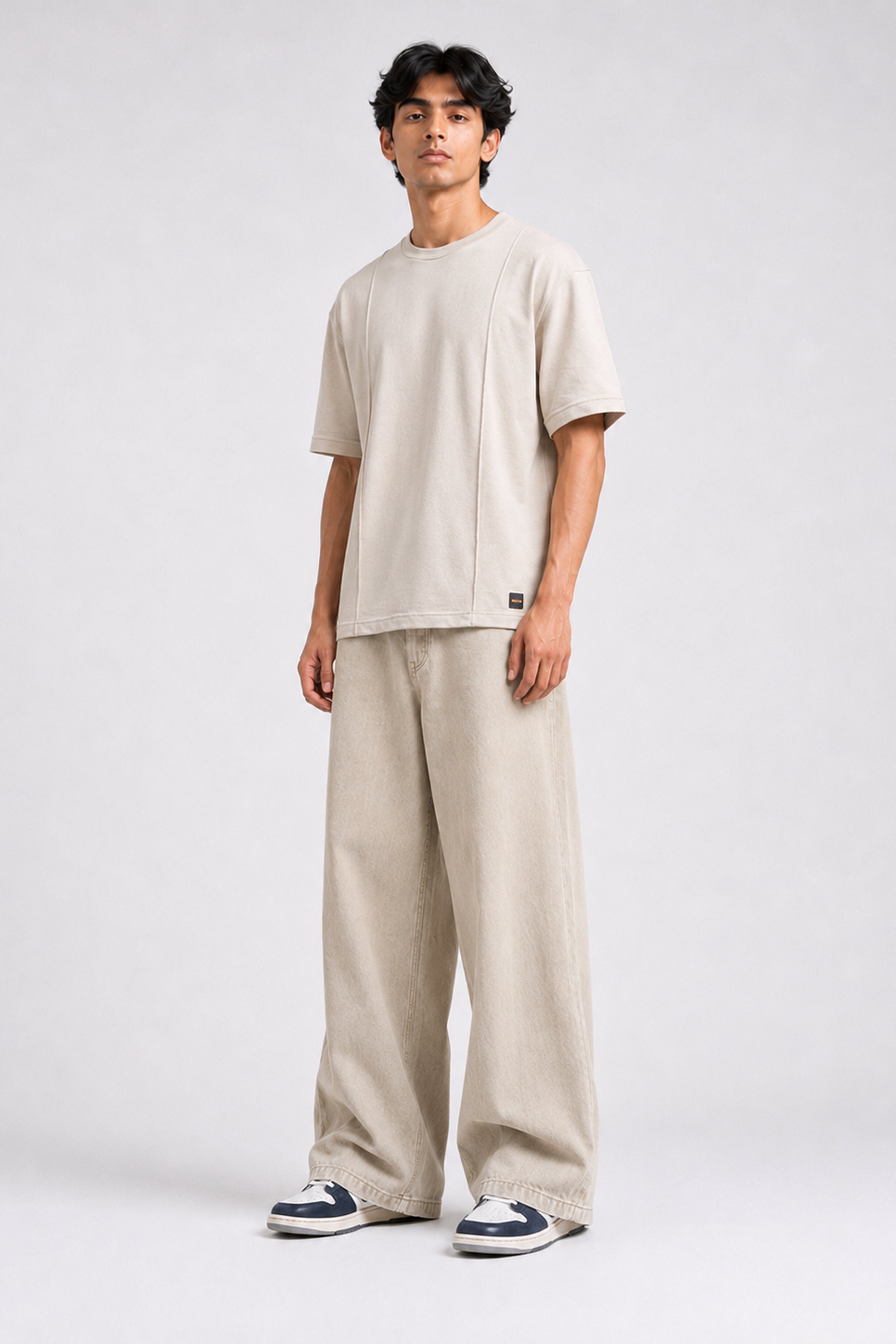 HUSTLE Essentials Men's Crew Neck Oversized Tees - Light Beige