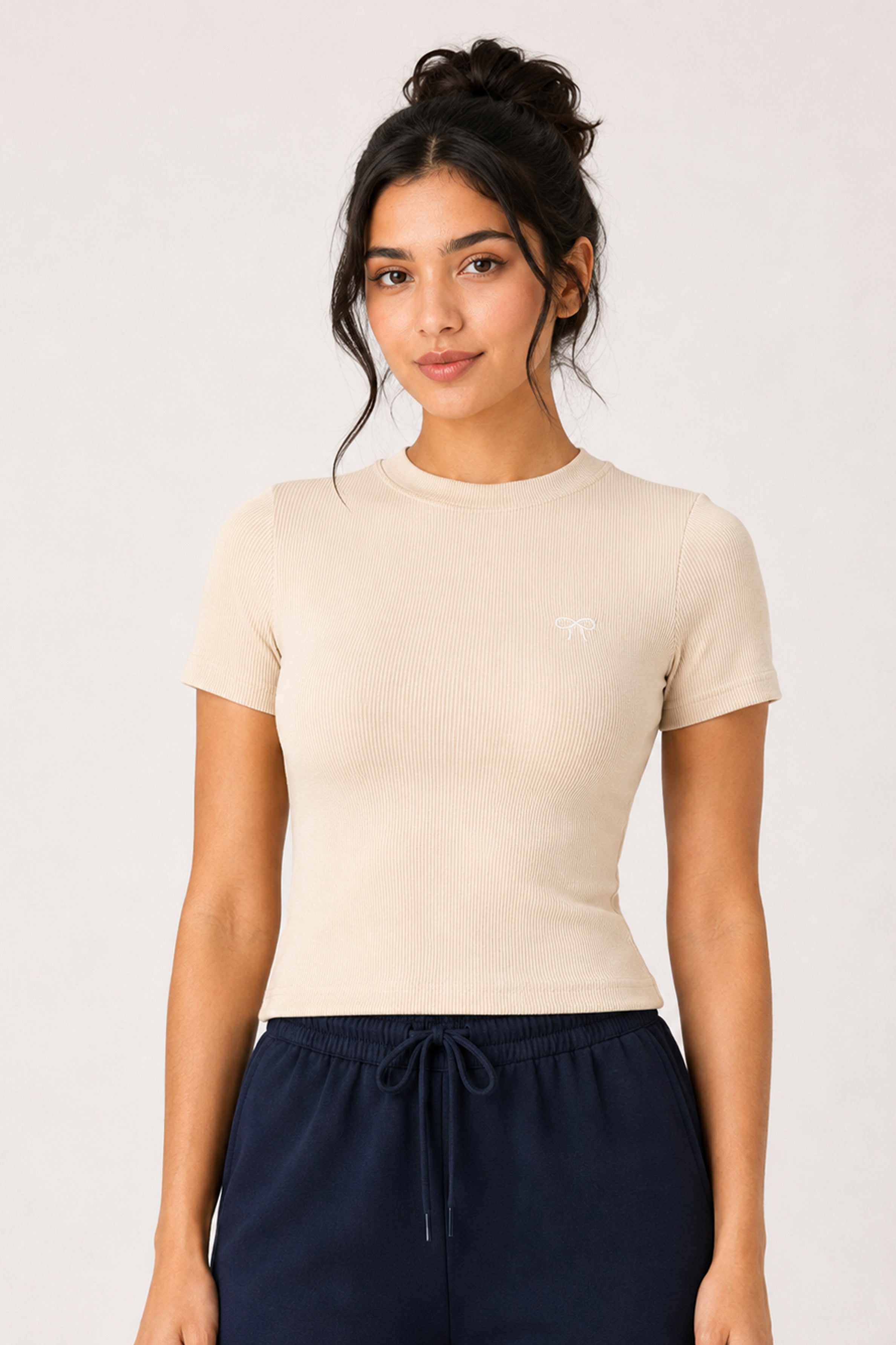 MODANO Casual Crew Neck Tees - Beige