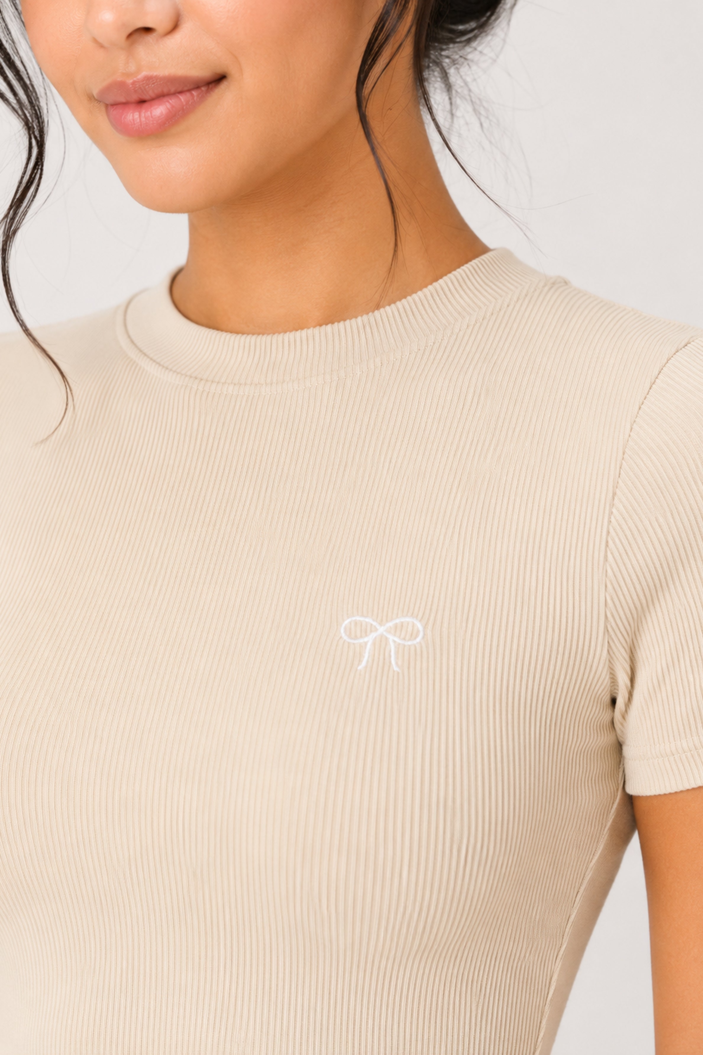 MODANO Casual Crew Neck Tees - Beige