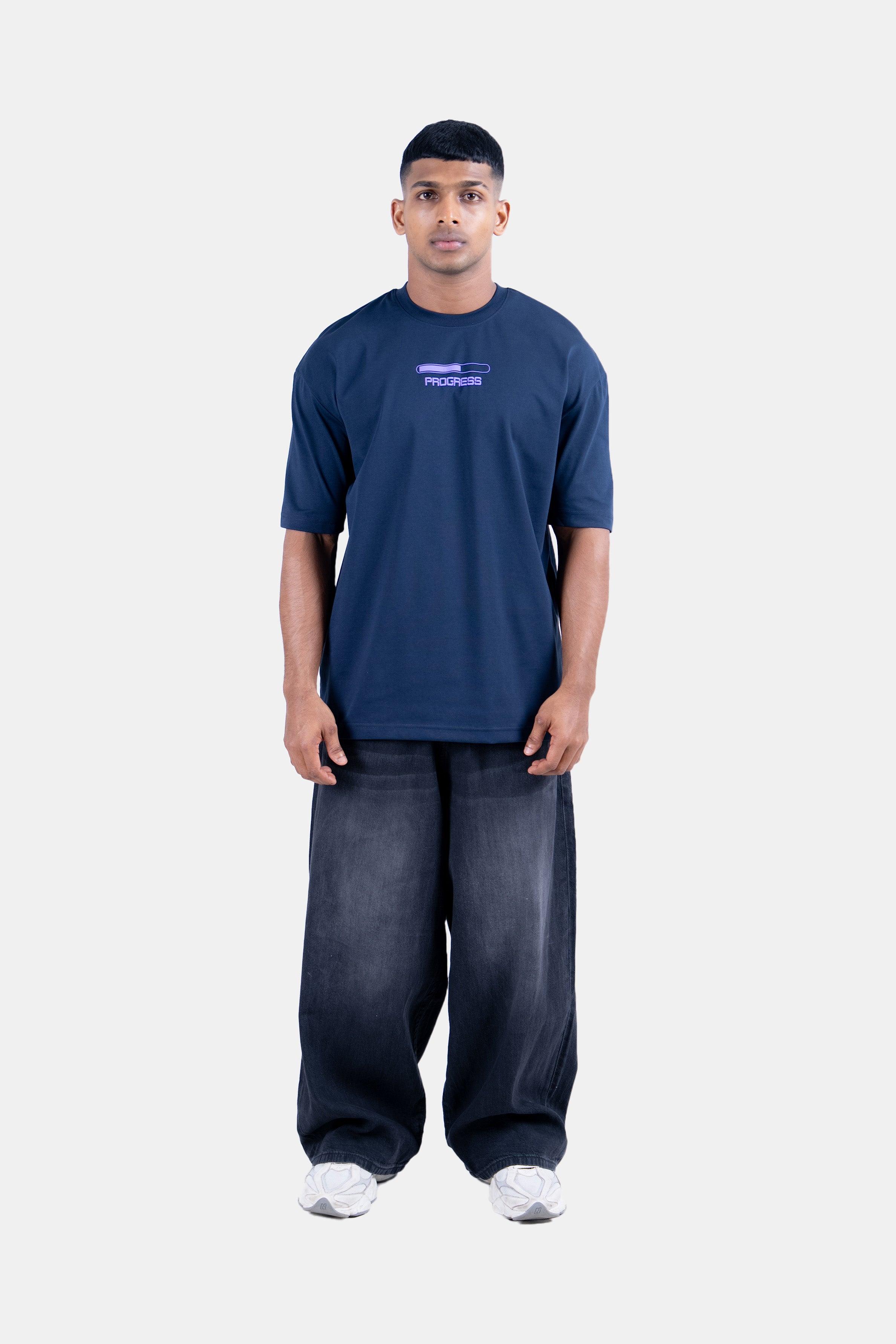 Hustle Men's Crew Neck T-Shirt - Navy & Gray