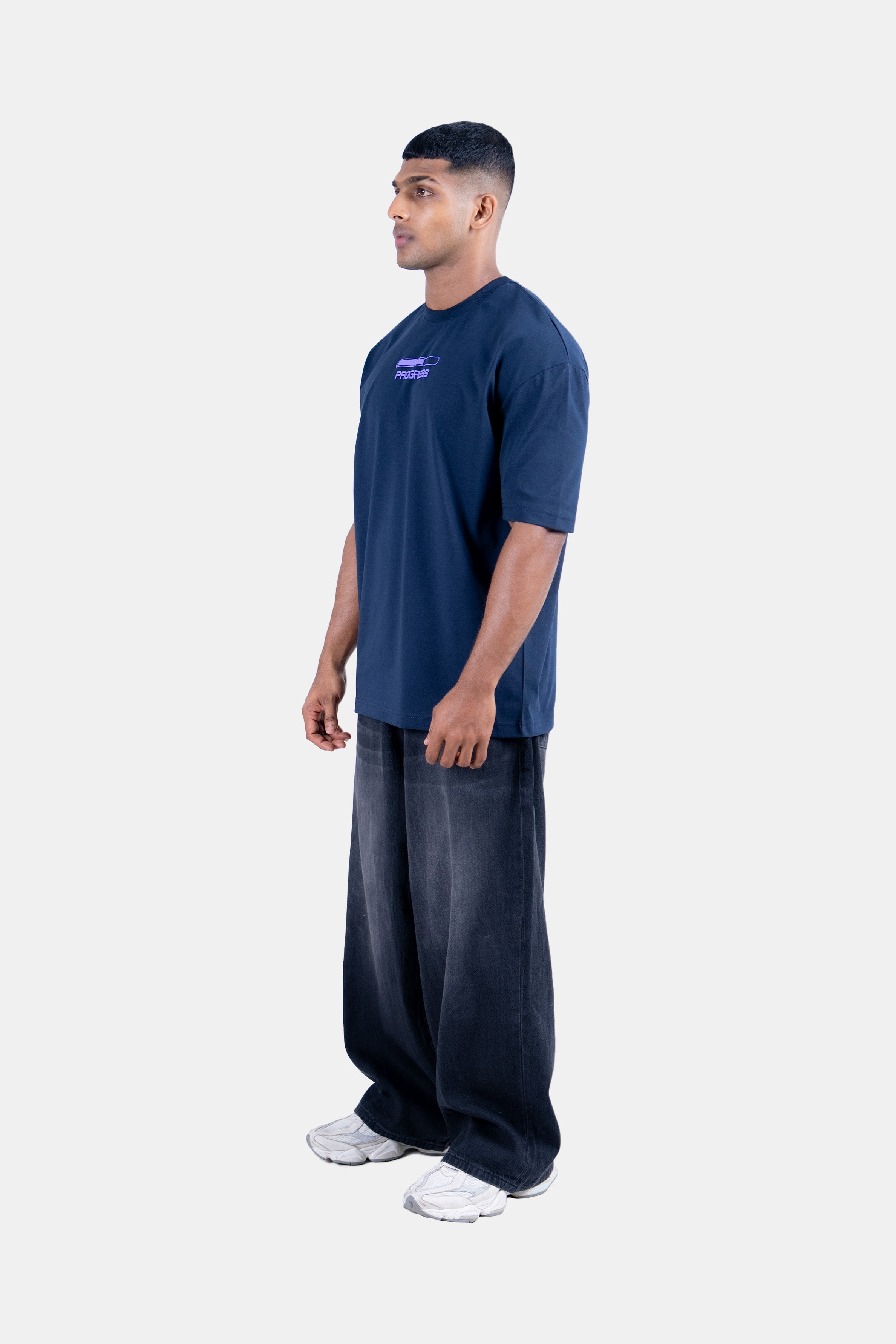 Hustle Men's Crew Neck T-Shirt - Navy & Gray