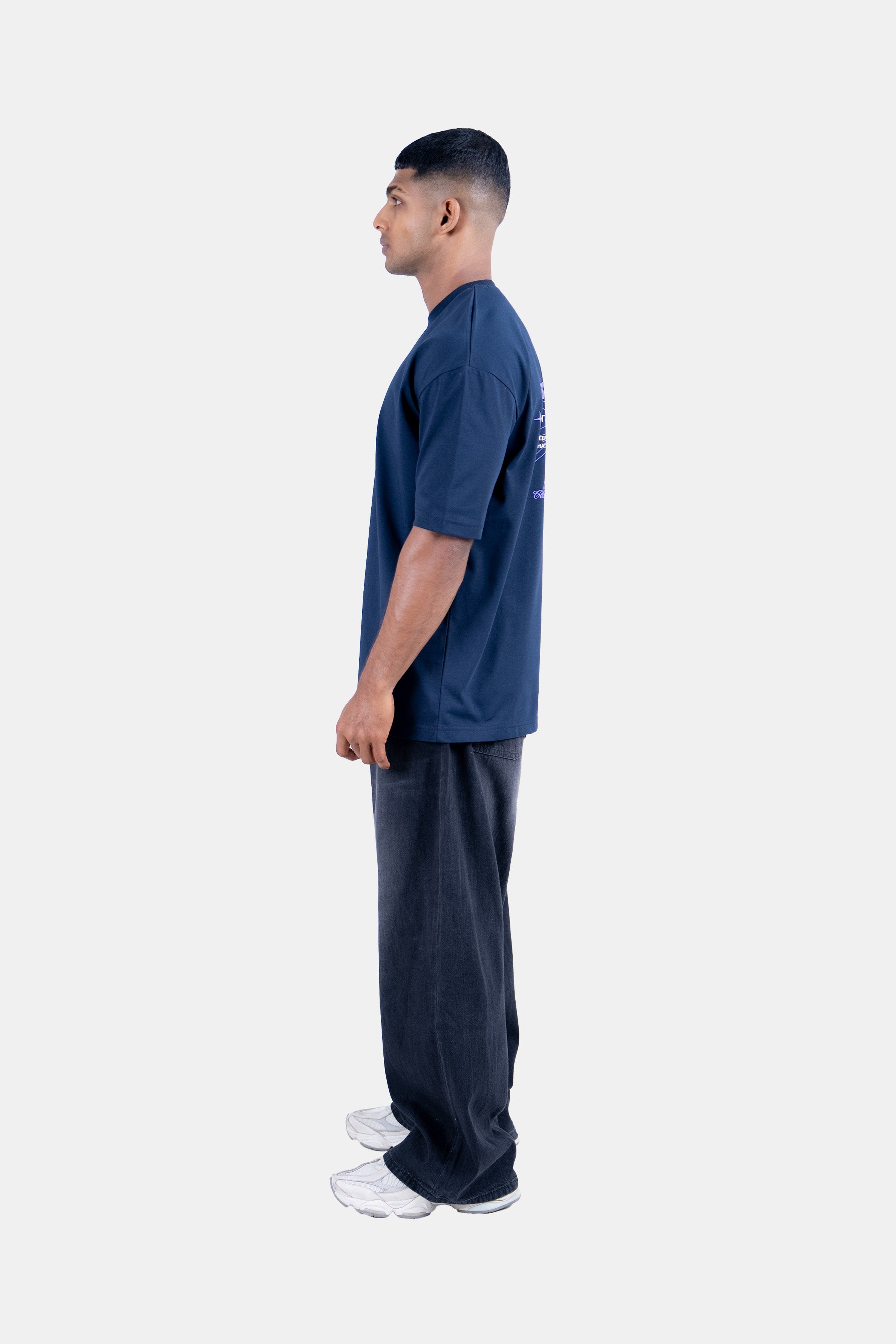 Hustle Men's Crew Neck T-Shirt - Navy & Gray