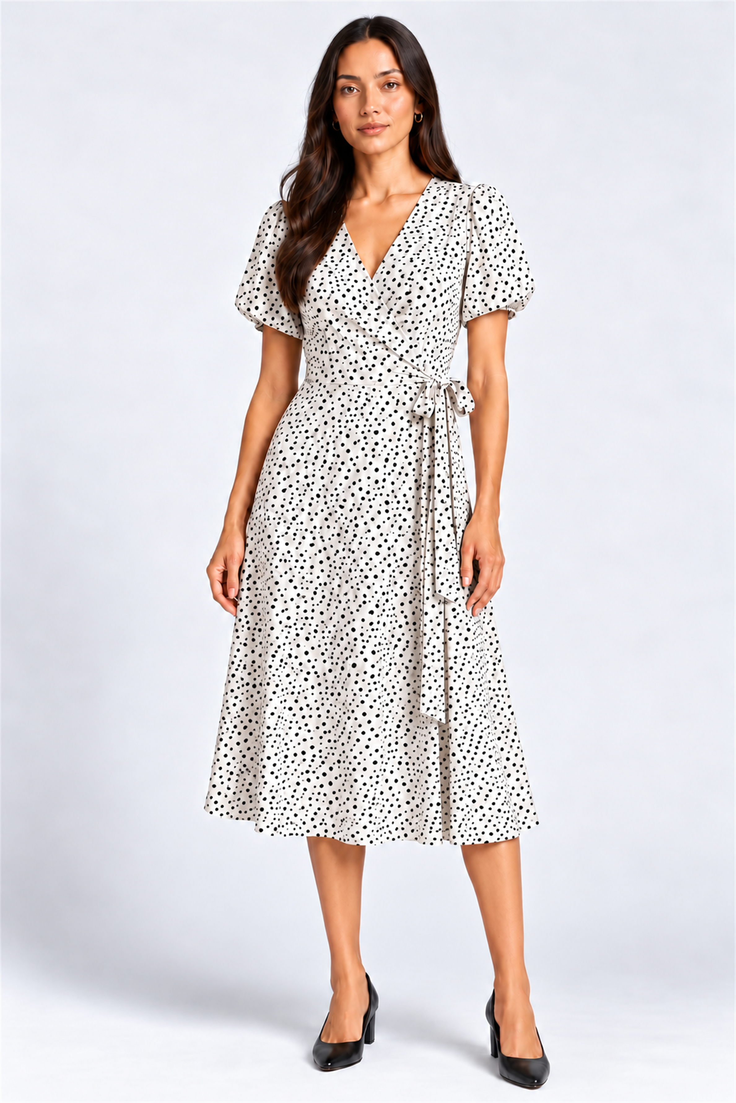 ENVOGUE Women's Formal Dots Printed Dress - White