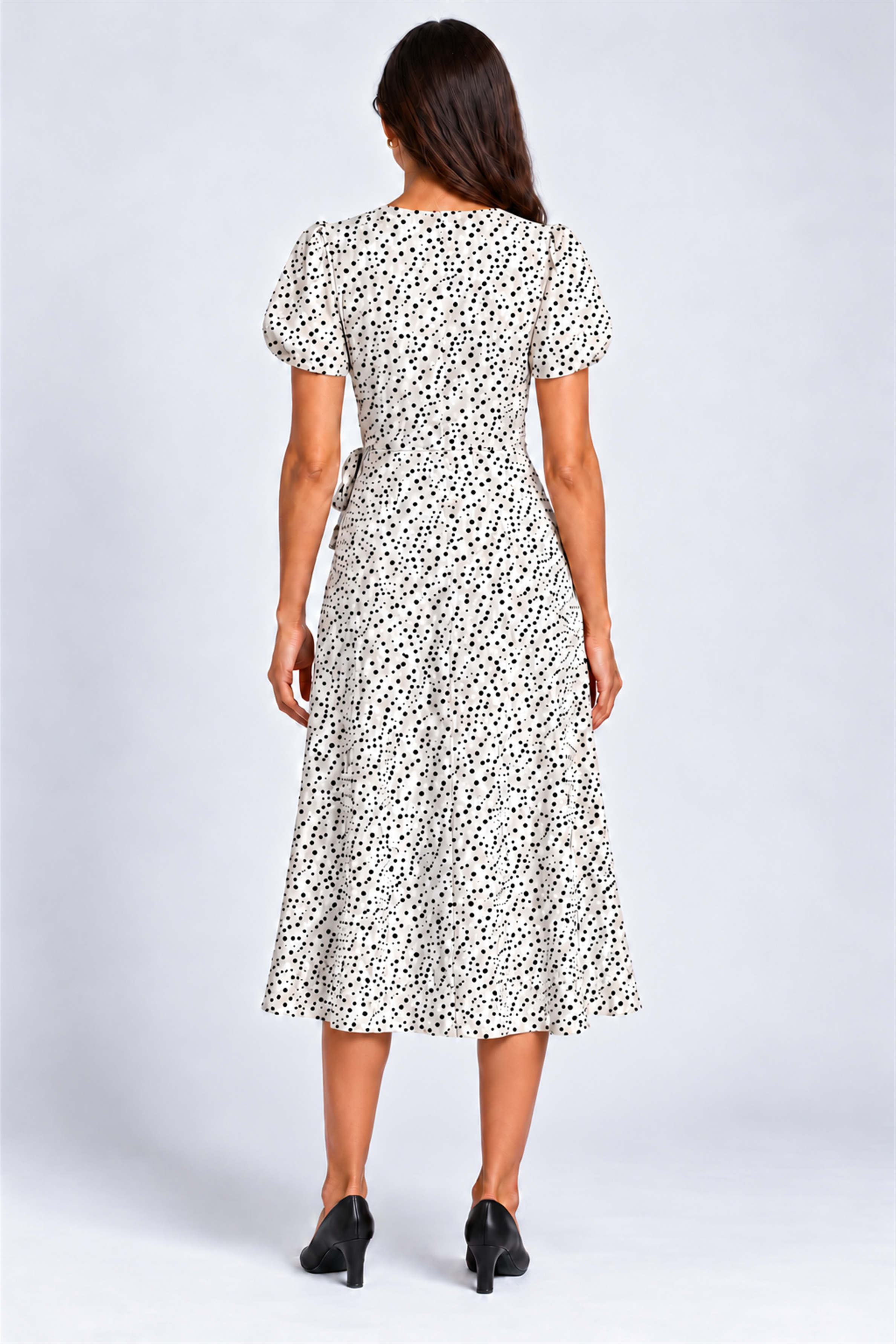 ENVOGUE Women's Formal Dots Printed Dress - White