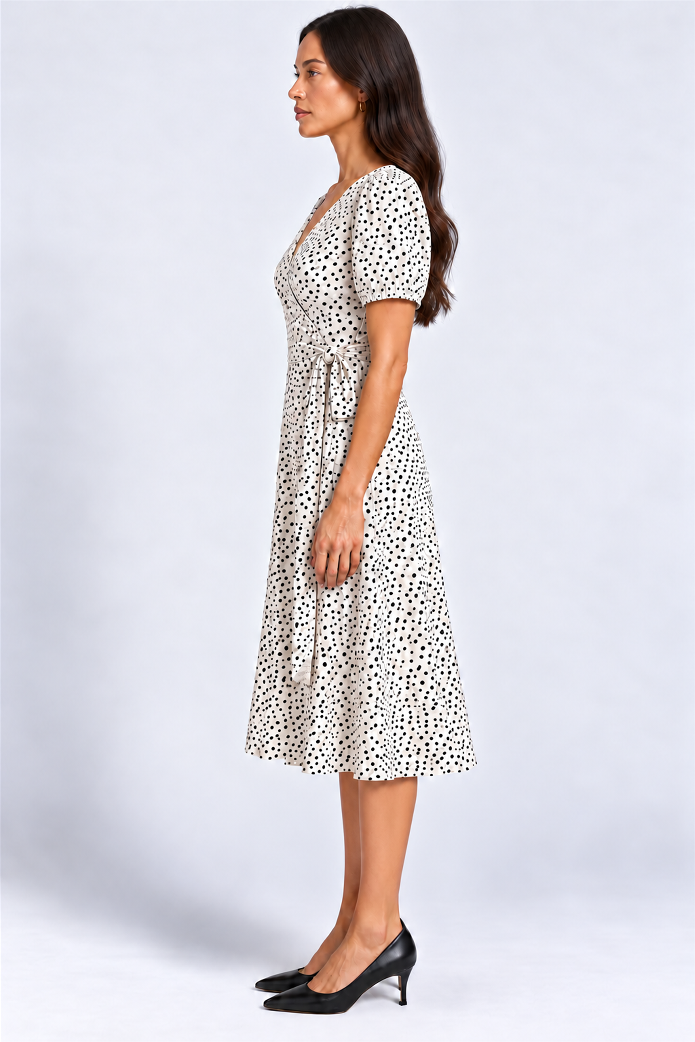 ENVOGUE Women's Formal Dots Printed Dress - White