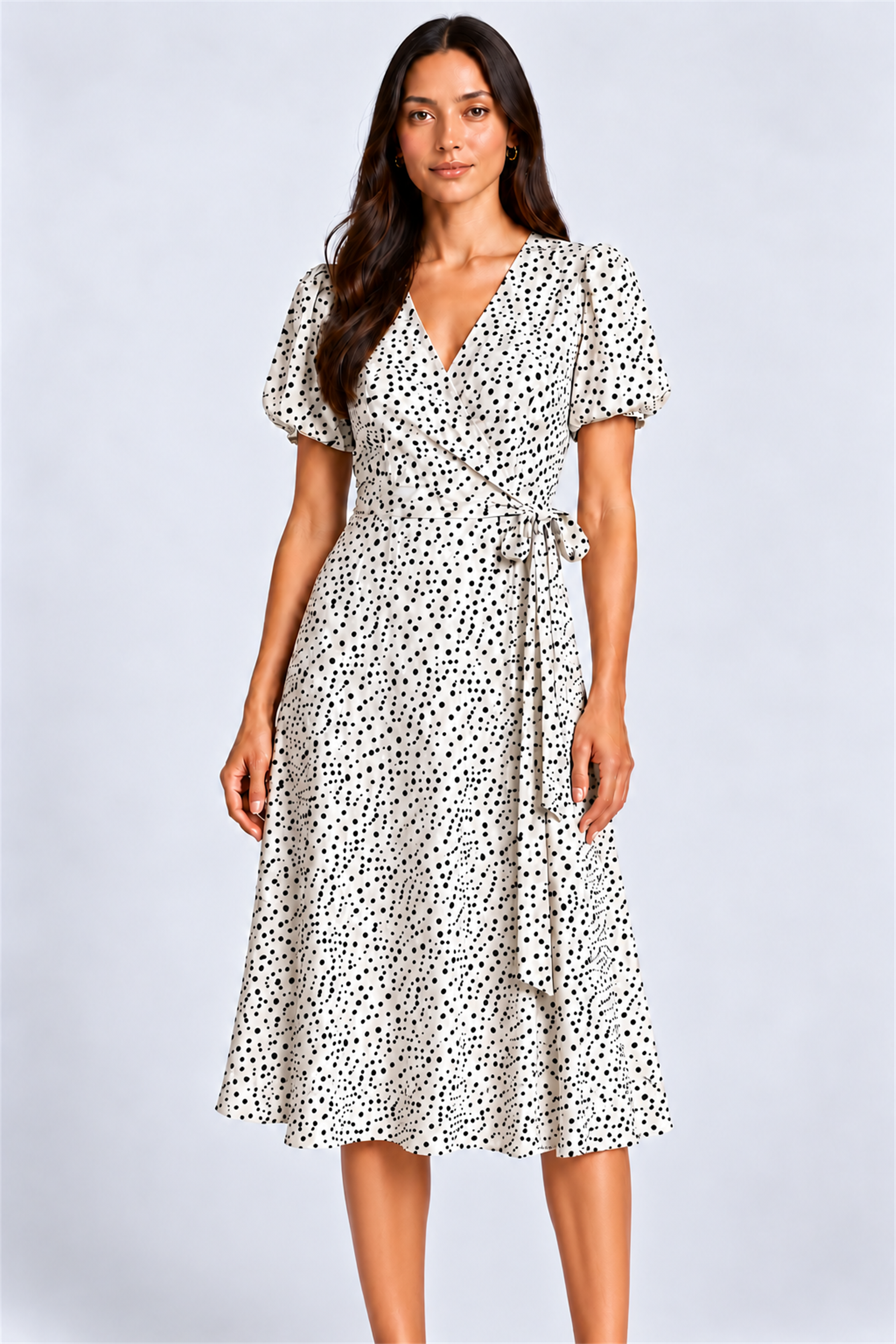 ENVOGUE Women's Formal Dots Printed Dress - White