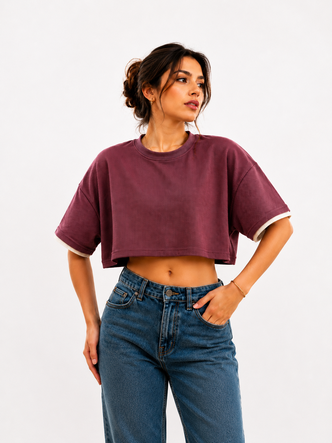 MODANO Ladies Casual Crop Top - Rose Red