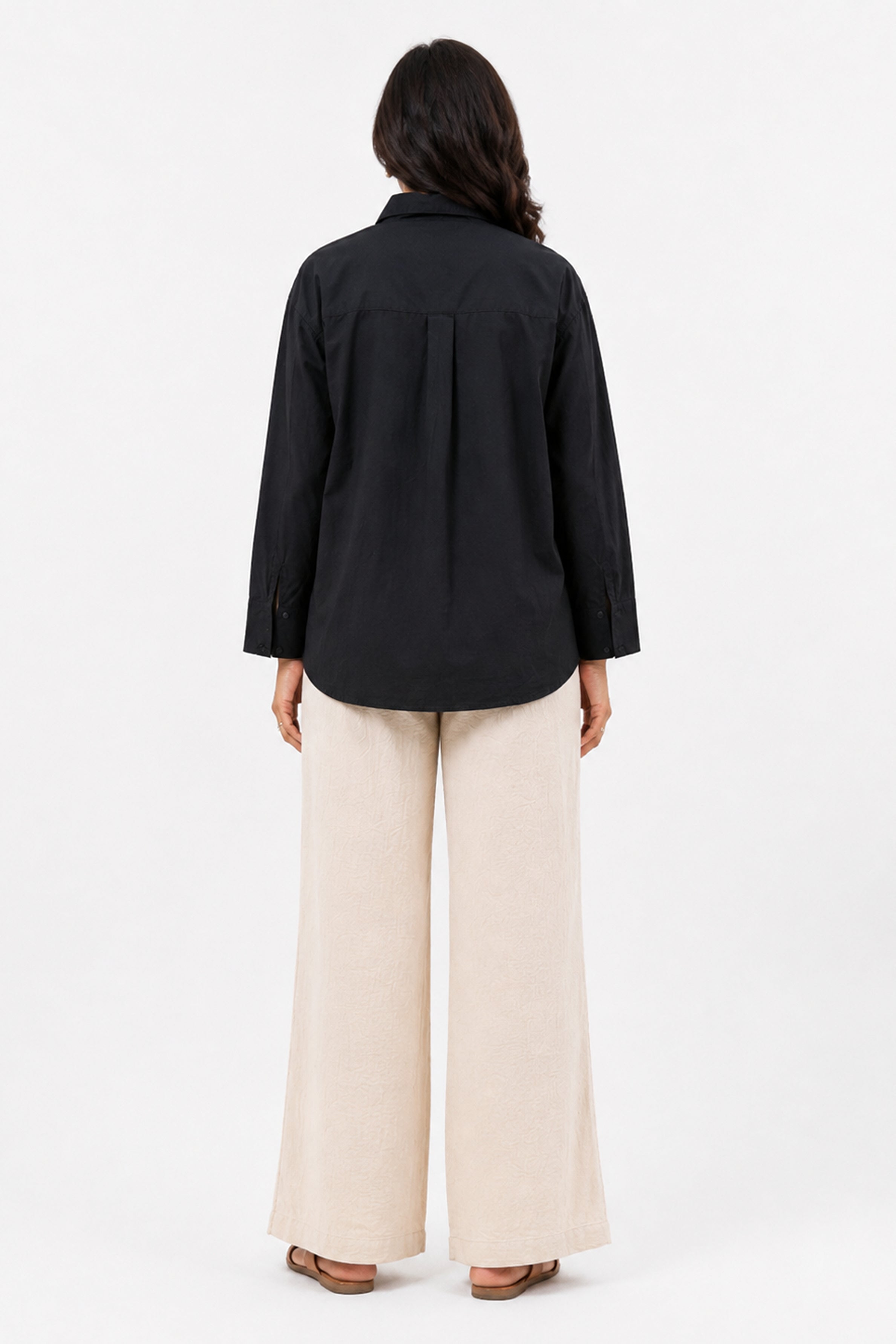 HADA Casual Relaxed Fit Button-Front Blouse - Black