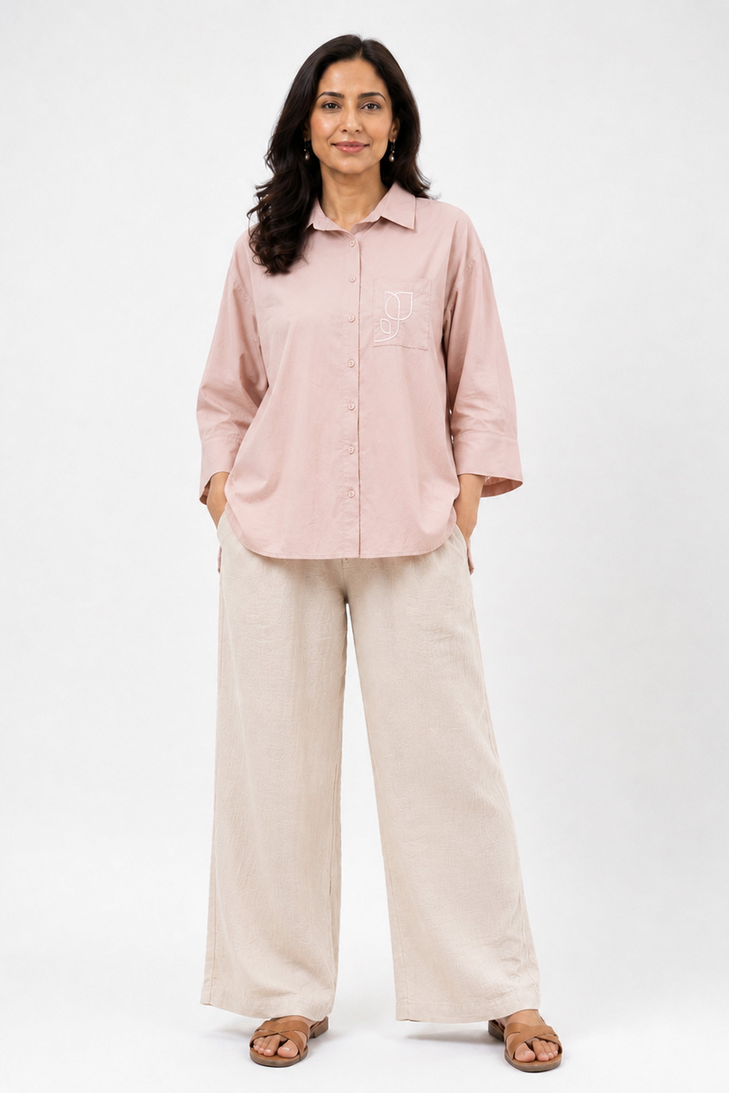 HADA Casual Relaxed Fit Button-Front Blouse - Dusty Rose