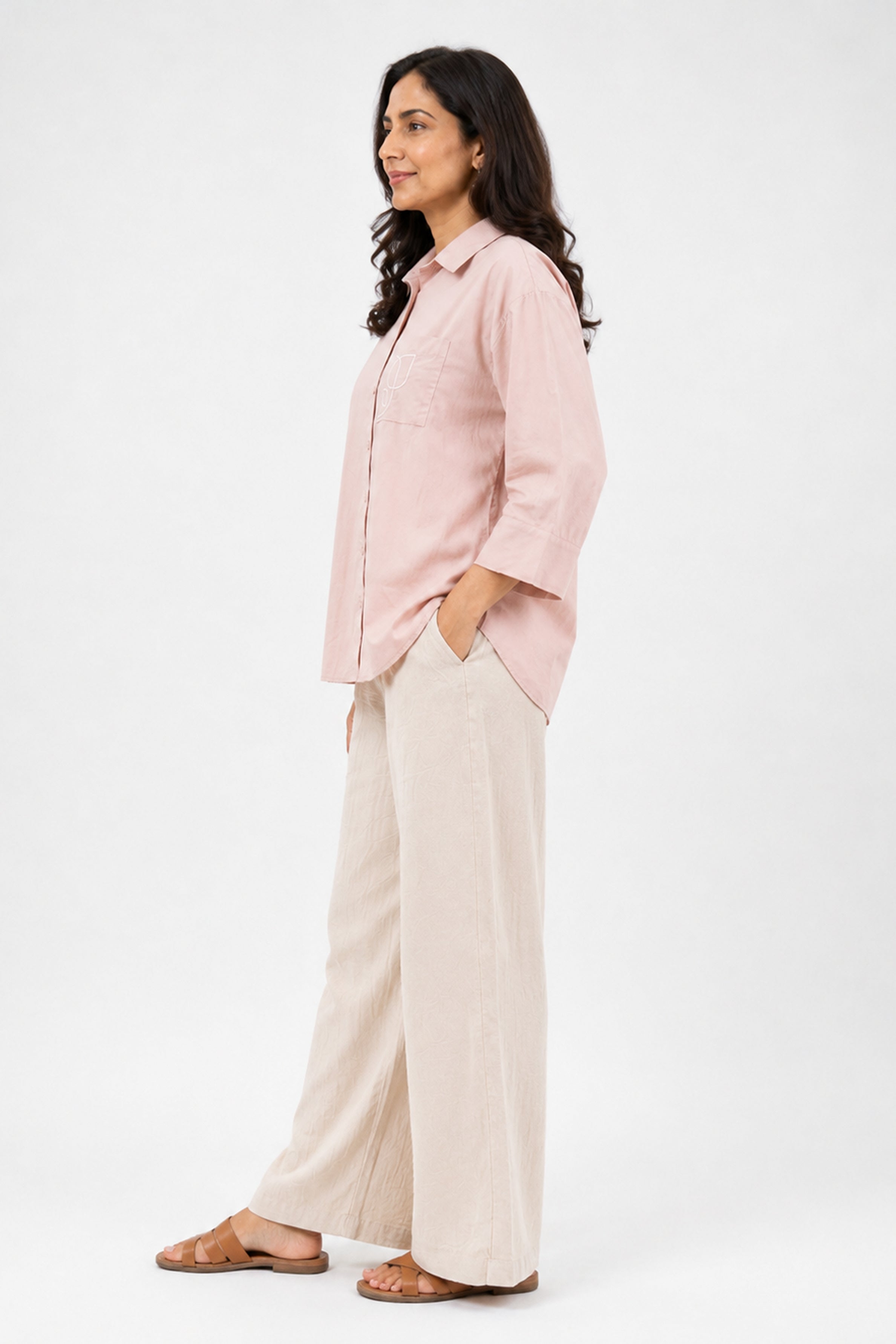 HADA Casual Relaxed Fit Button-Front Blouse - Dusty Rose