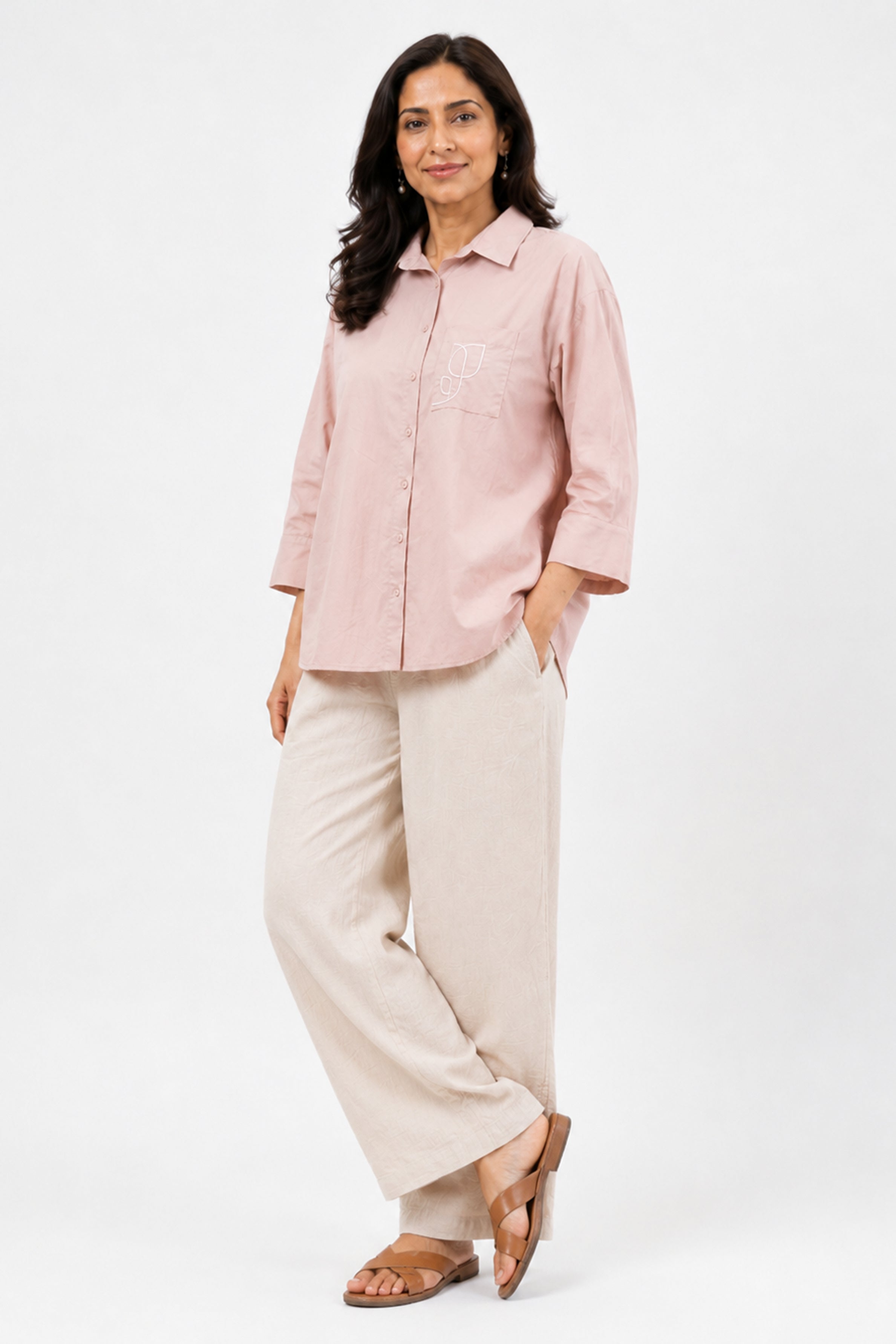 HADA Casual Relaxed Fit Button-Front Blouse - Dusty Rose