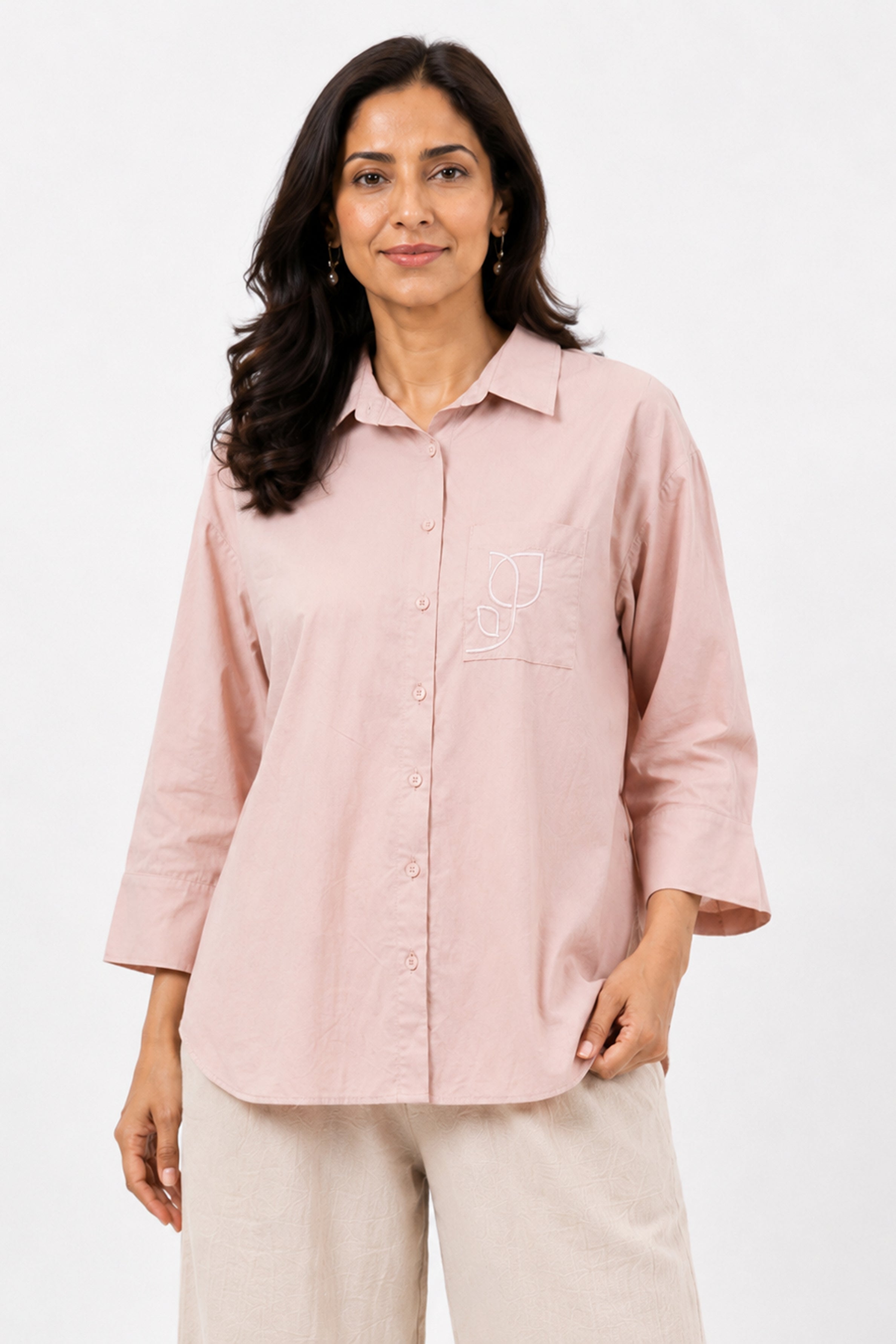 HADA Casual Relaxed Fit Button-Front Blouse - Dusty Rose