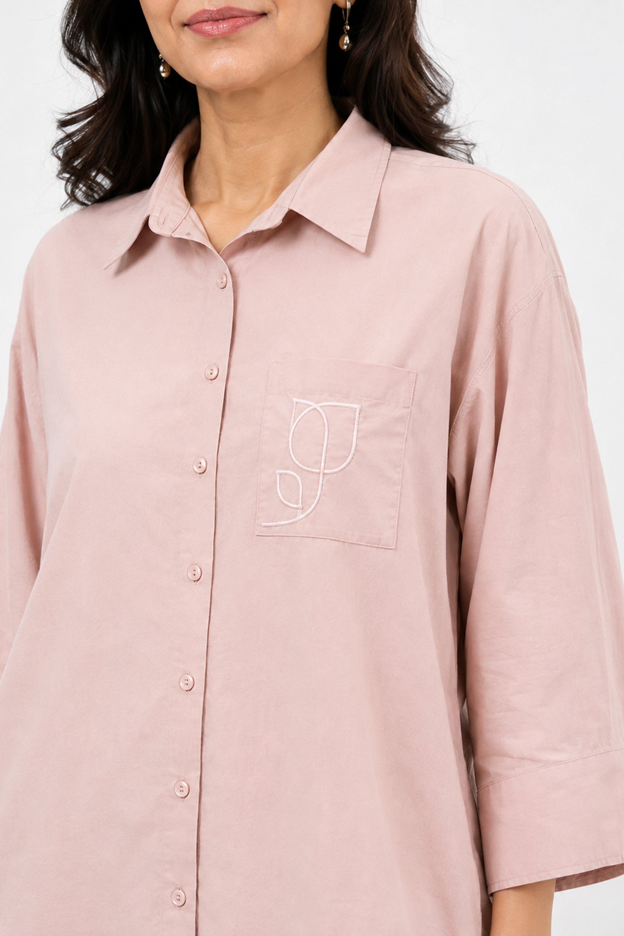 HADA Casual Relaxed Fit Button-Front Blouse - Dusty Rose