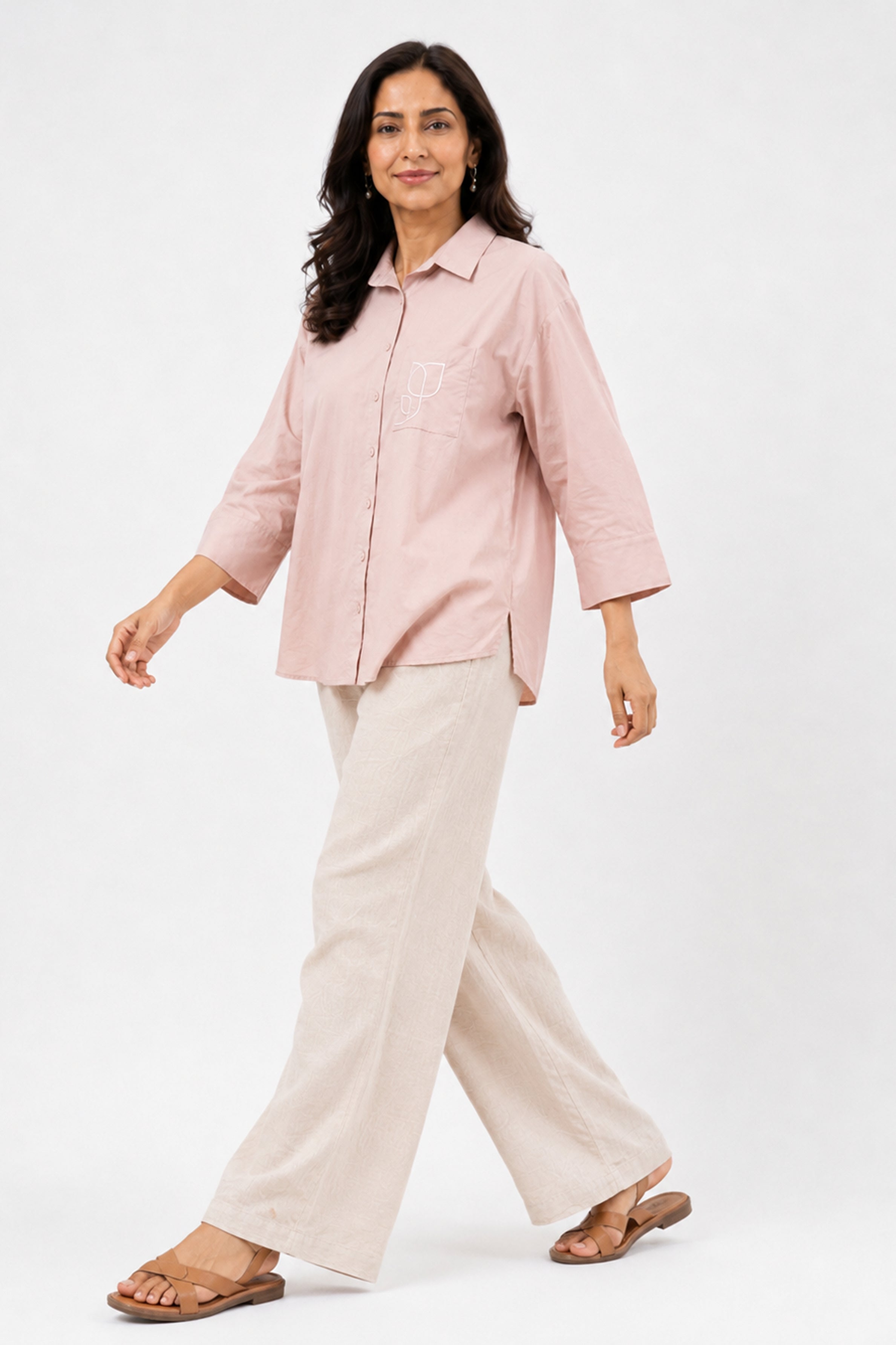 HADA Casual Relaxed Fit Button-Front Blouse - Dusty Rose