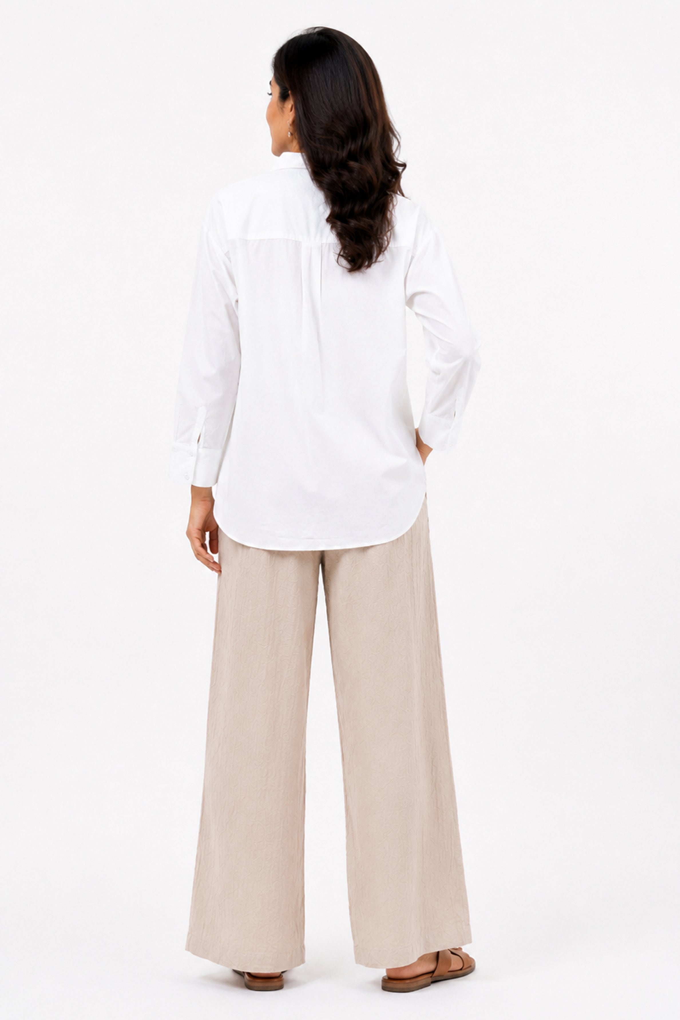 HADA Casual Relaxed Fit Button-Front Blouse - White