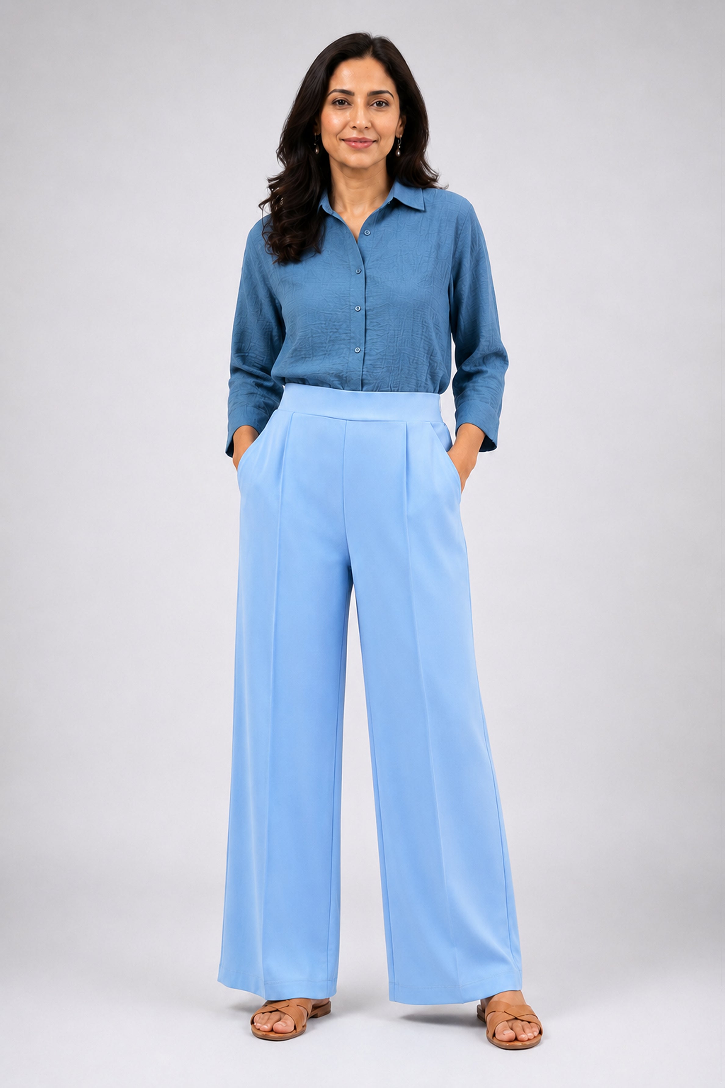 HADA Casual Relaxed Fit Pant - Blue