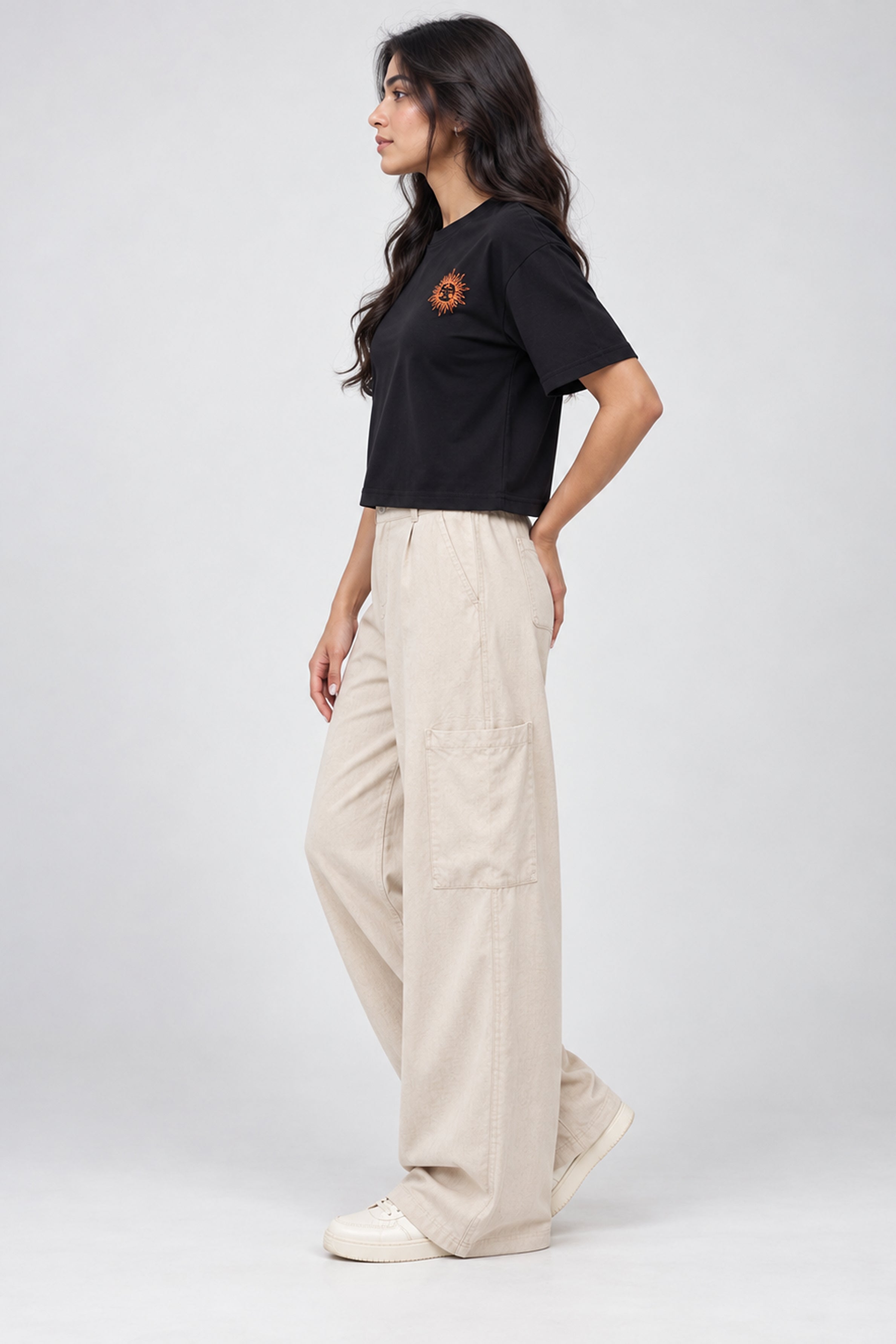 BASIC DROP MODANO Women's Oversized Tees - Jet Black