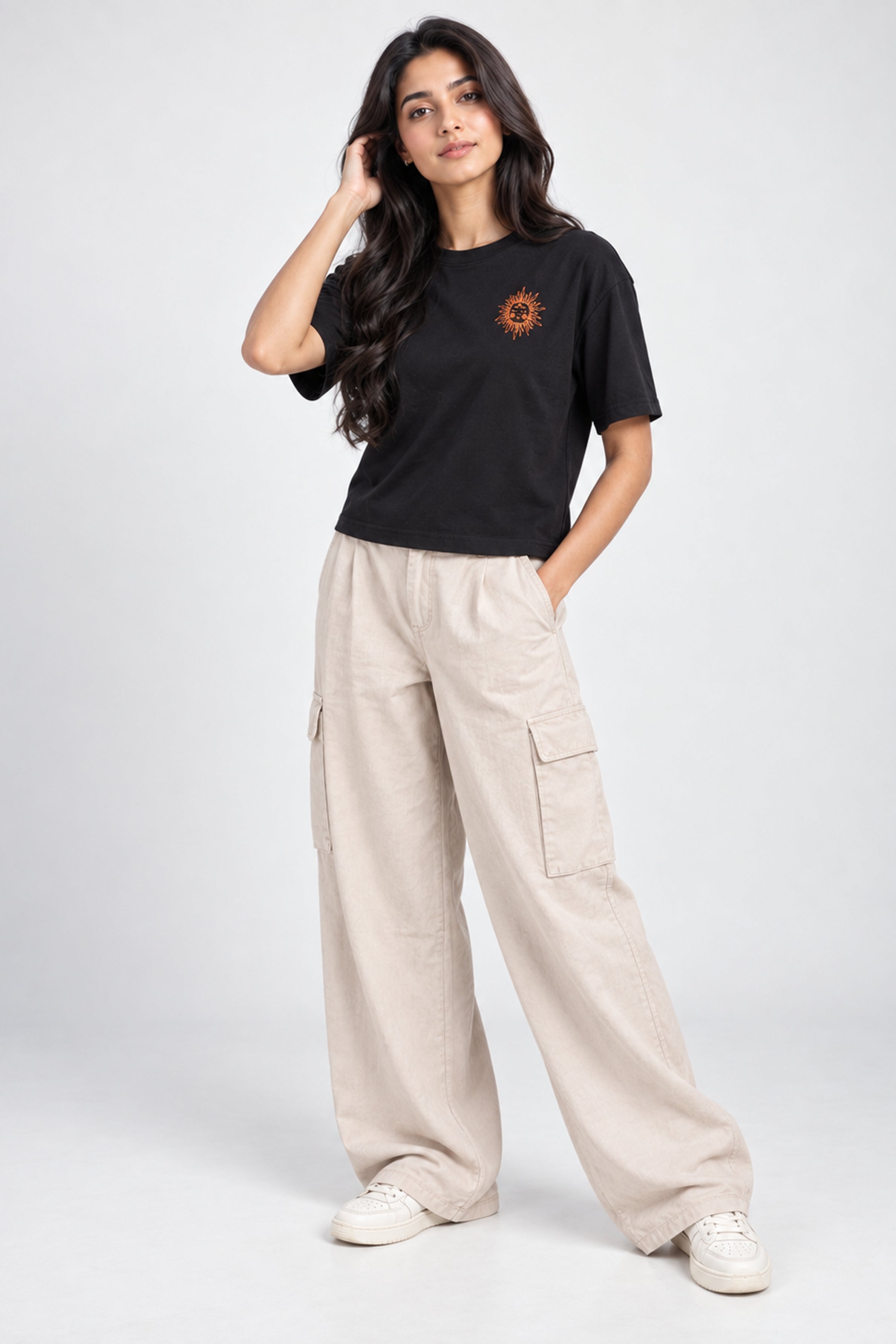 BASIC DROP MODANO Women's Oversized Tees - Jet Black