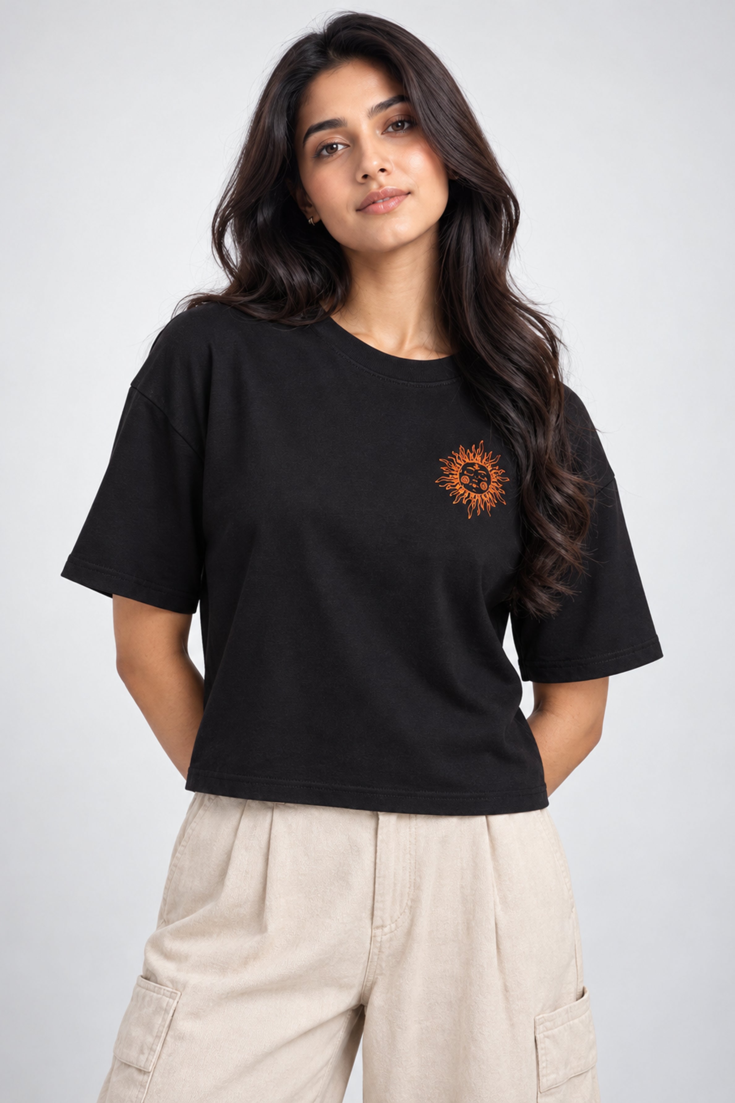 BASIC DROP MODANO Women's Oversized Tees - Jet Black