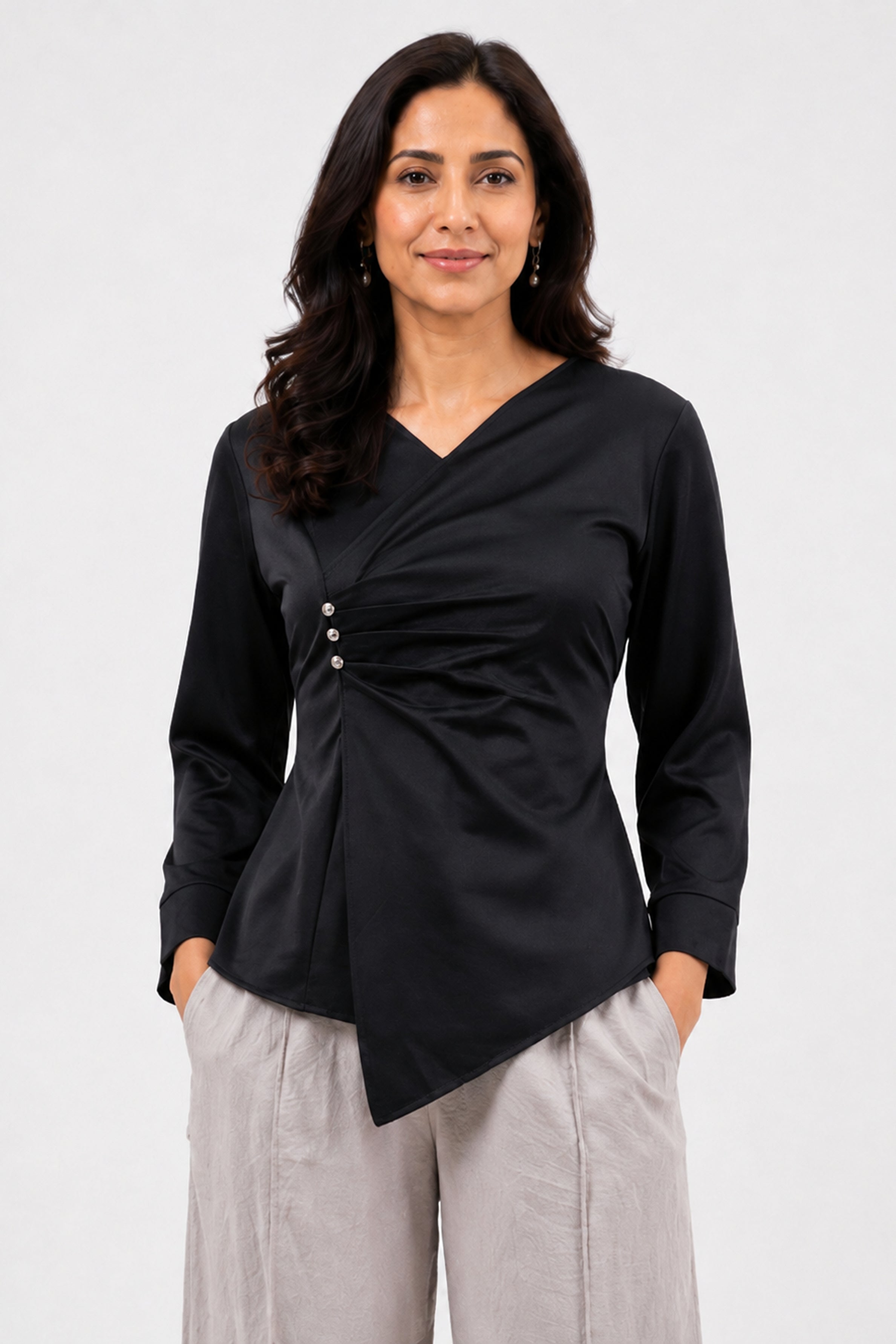 HADA Casual Relaxed Fit Blouse - Black