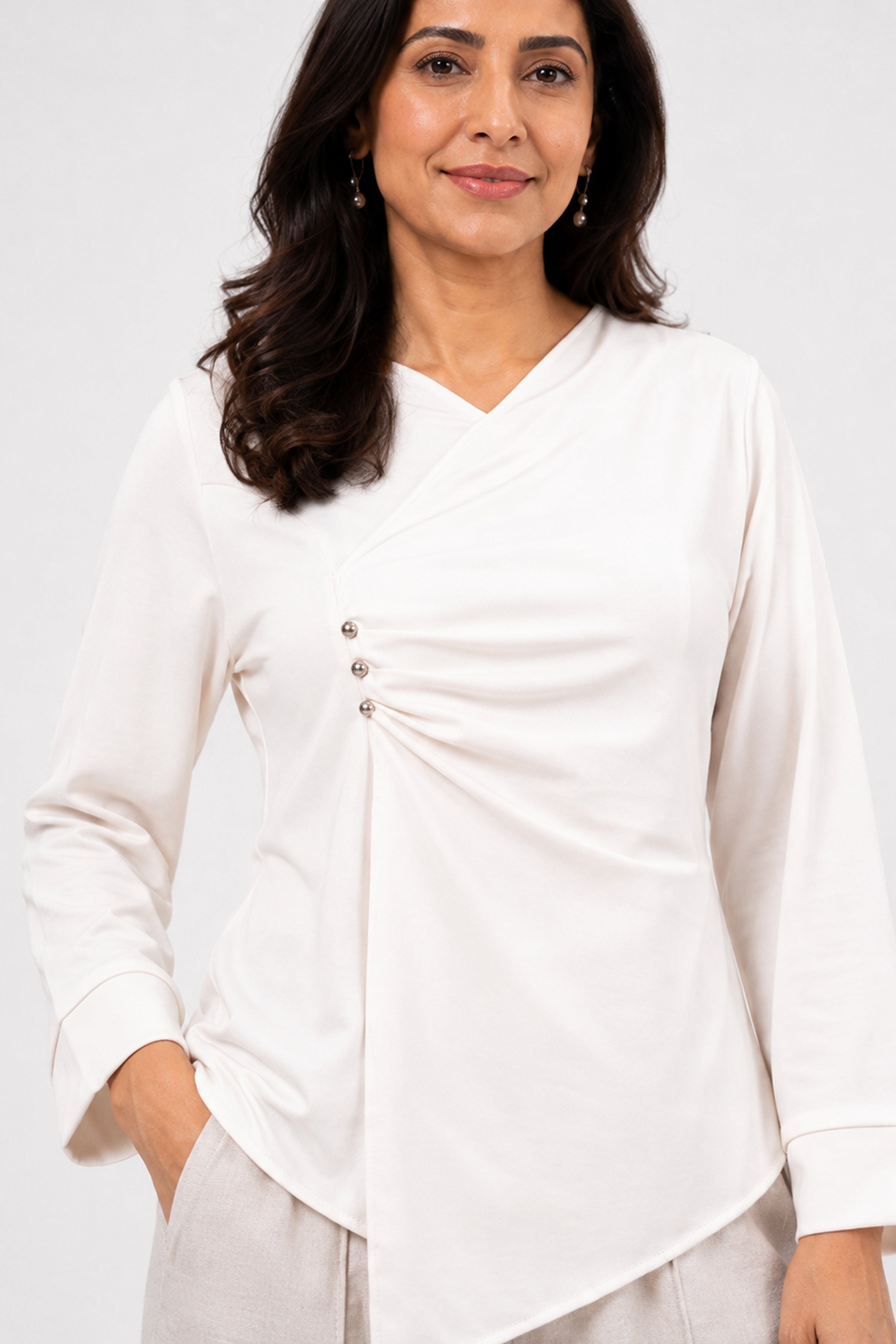 HADA Casual Relaxed Fit Blouse - Cream