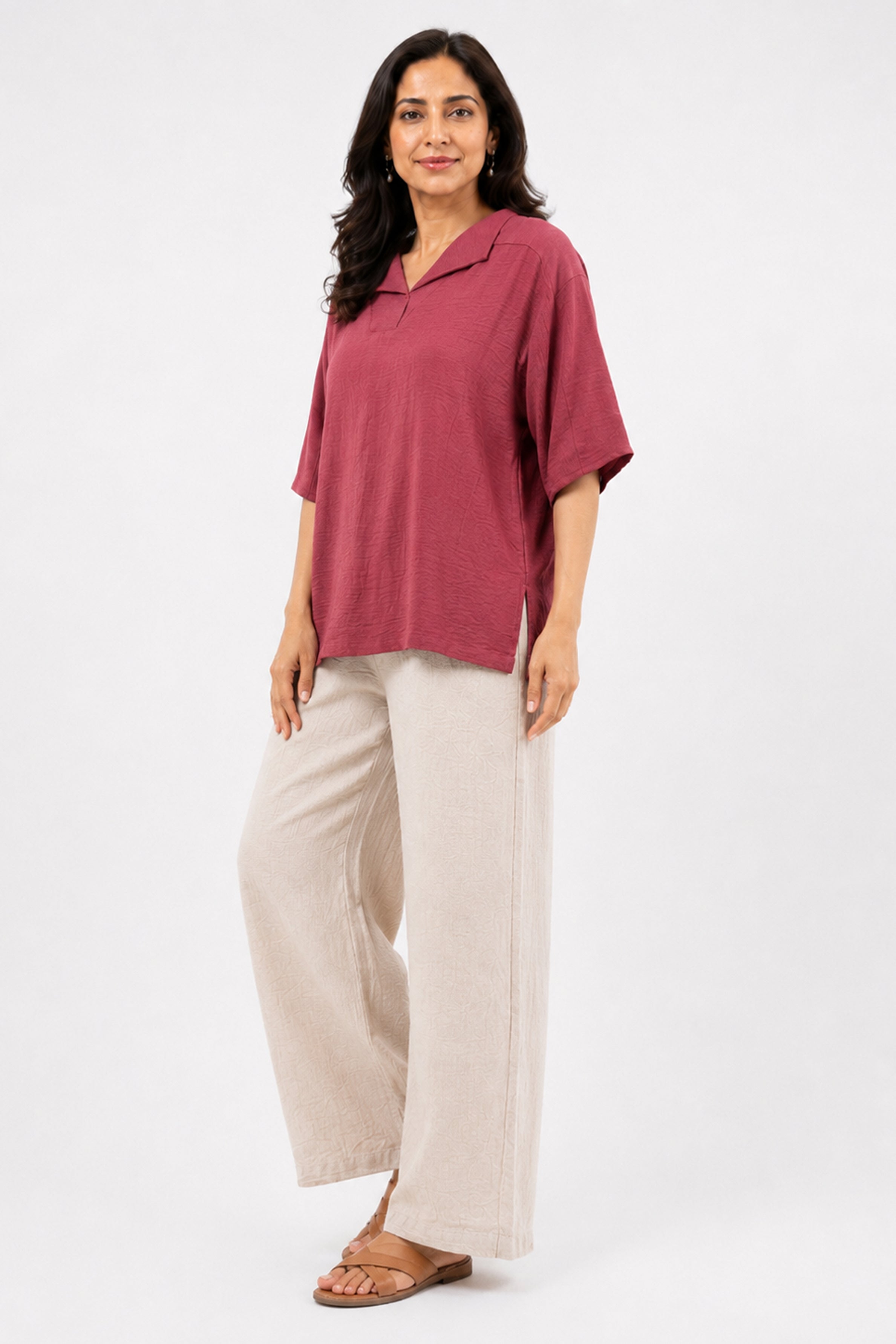 HADA Casual Relaxed Fit Blouse - Brick