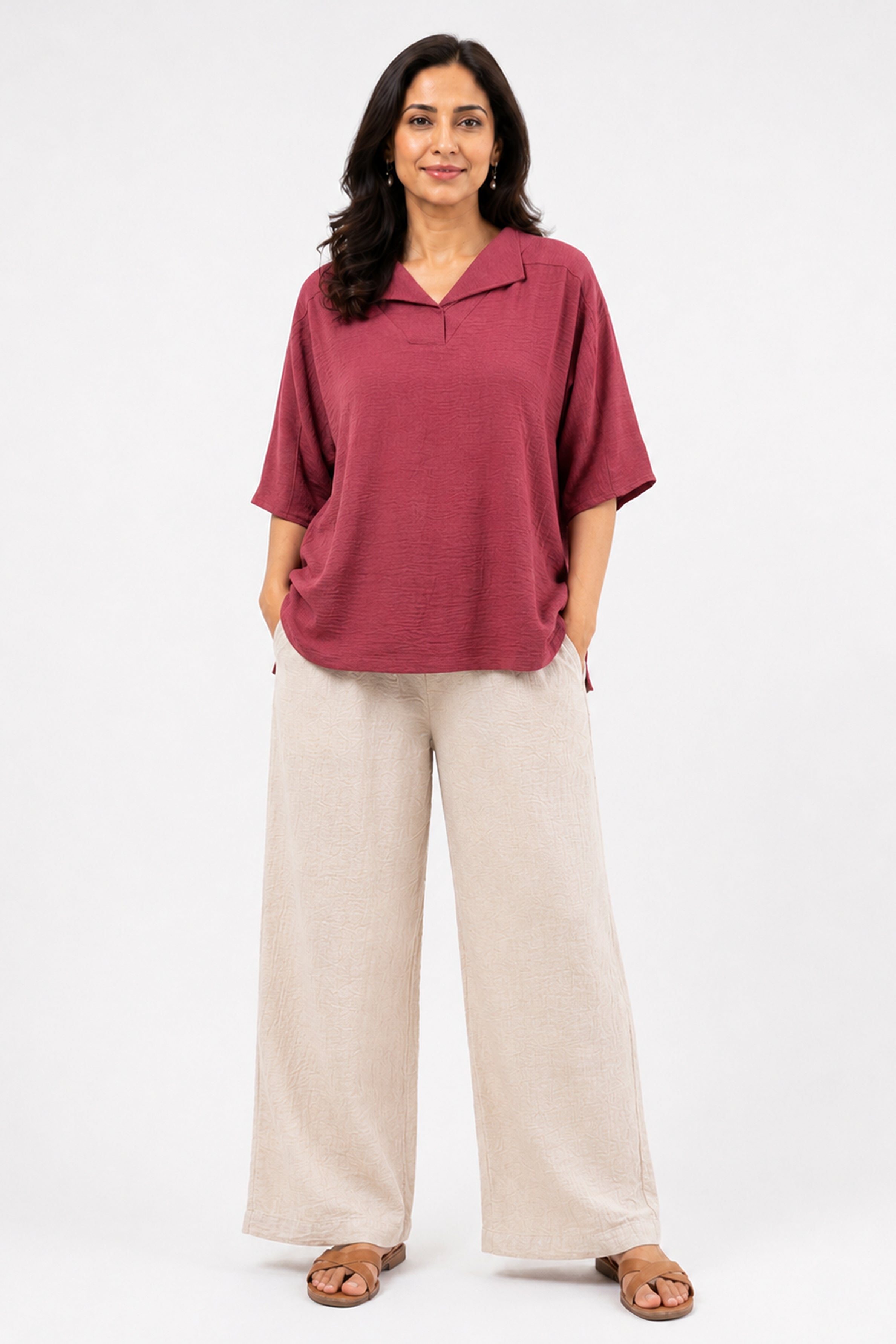 HADA Casual Relaxed Fit Blouse - Brick
