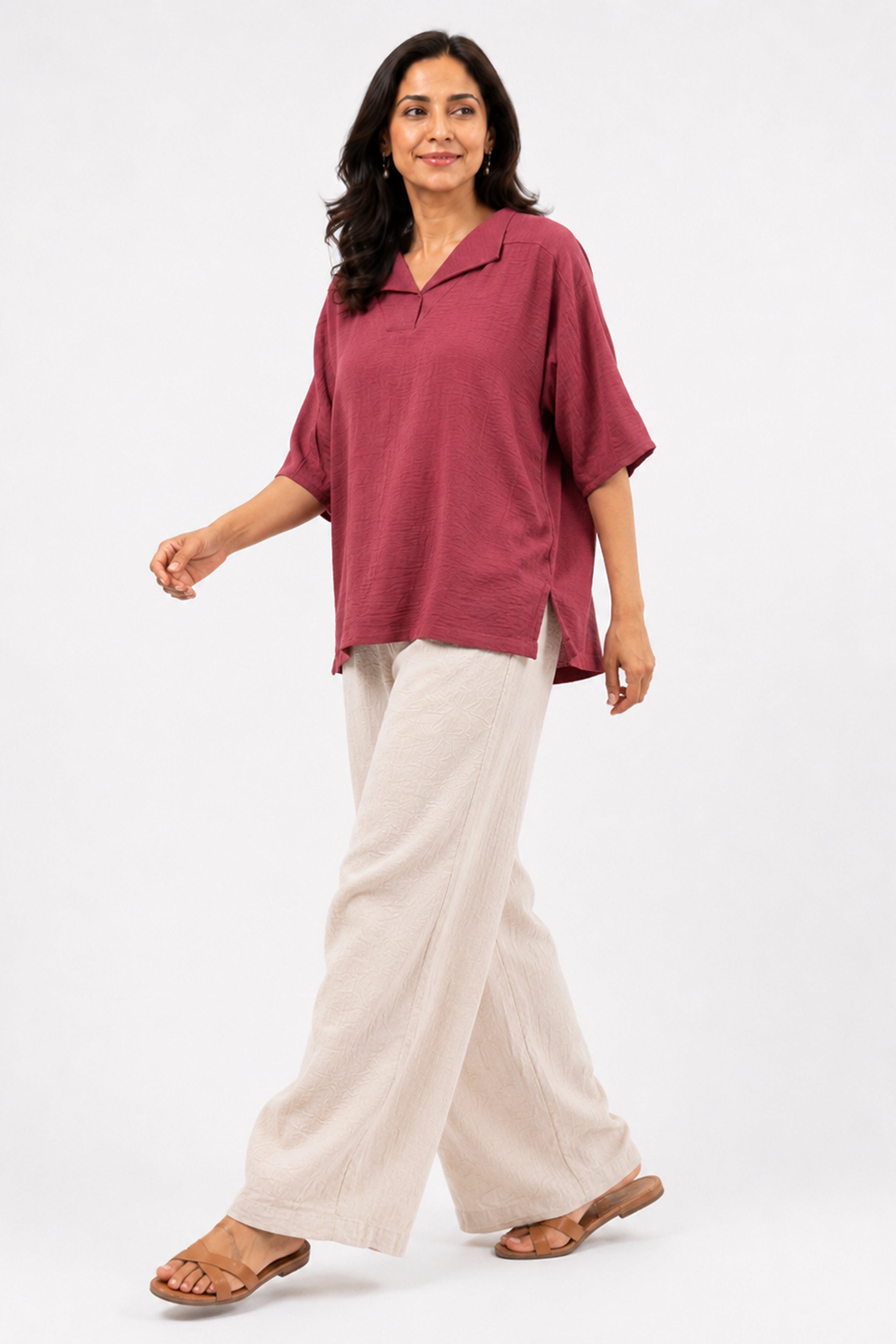 HADA Casual Relaxed Fit Blouse - Brick
