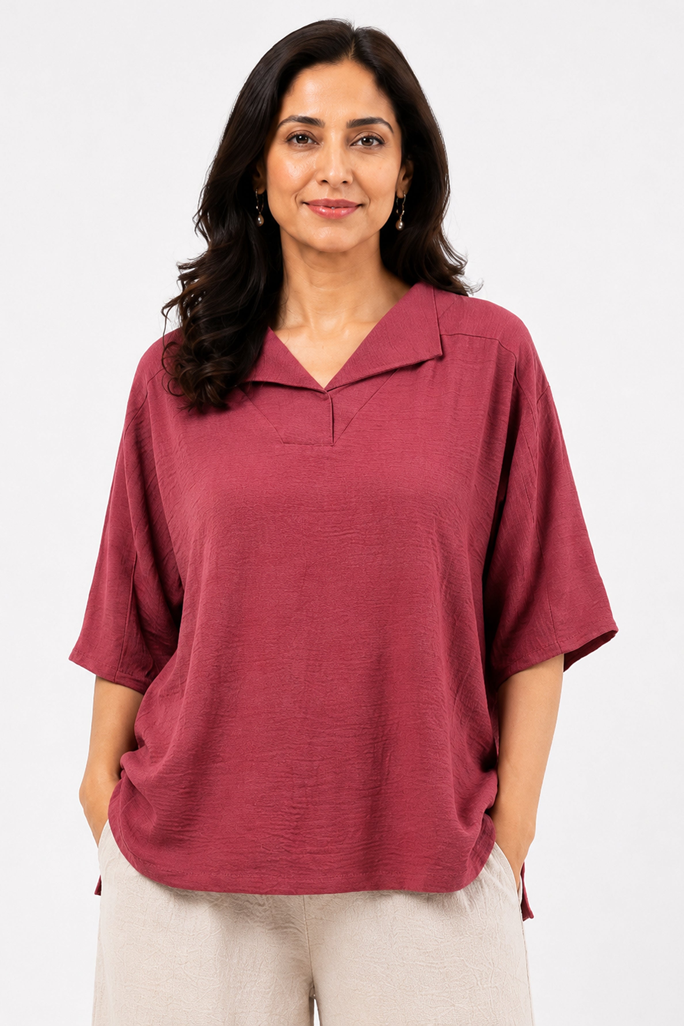HADA Casual Relaxed Fit Blouse - Brick