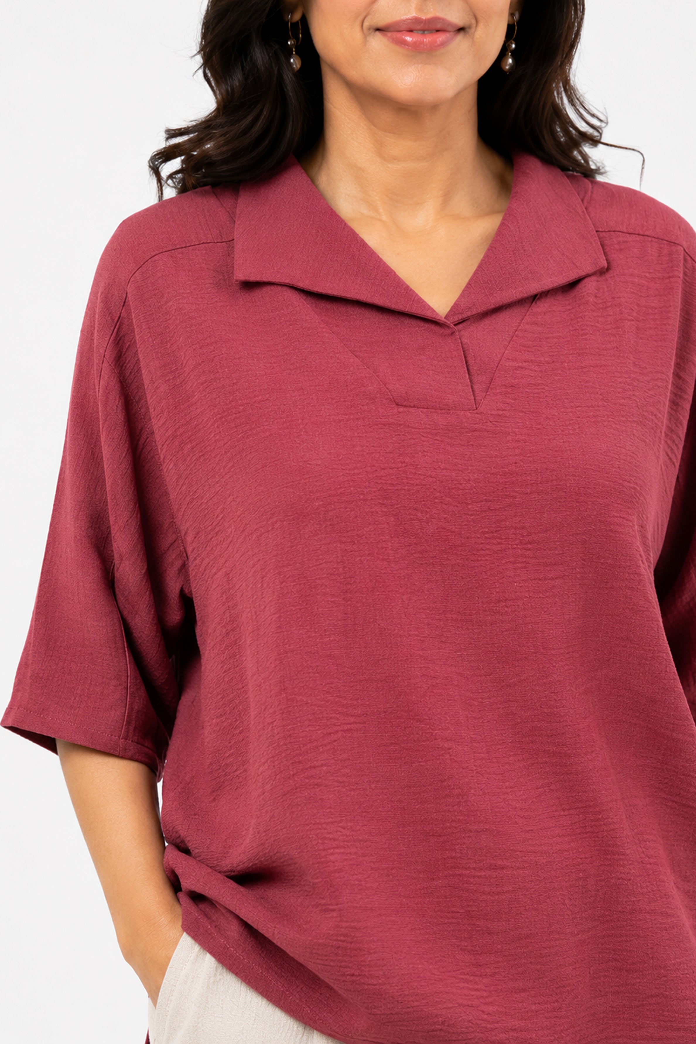 HADA Casual Relaxed Fit Blouse - Brick