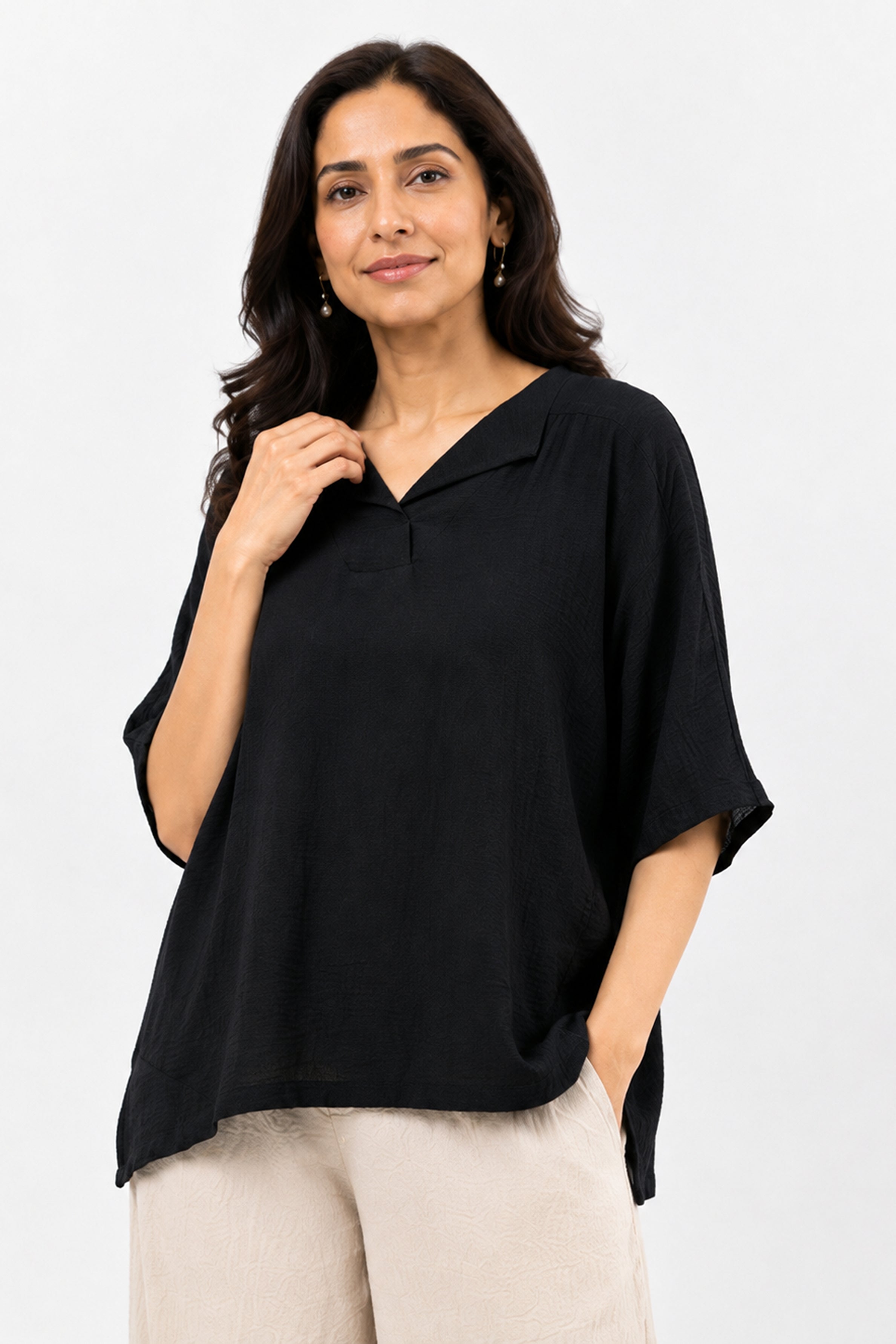 HADA Casual Relaxed Fit Blouse - Black
