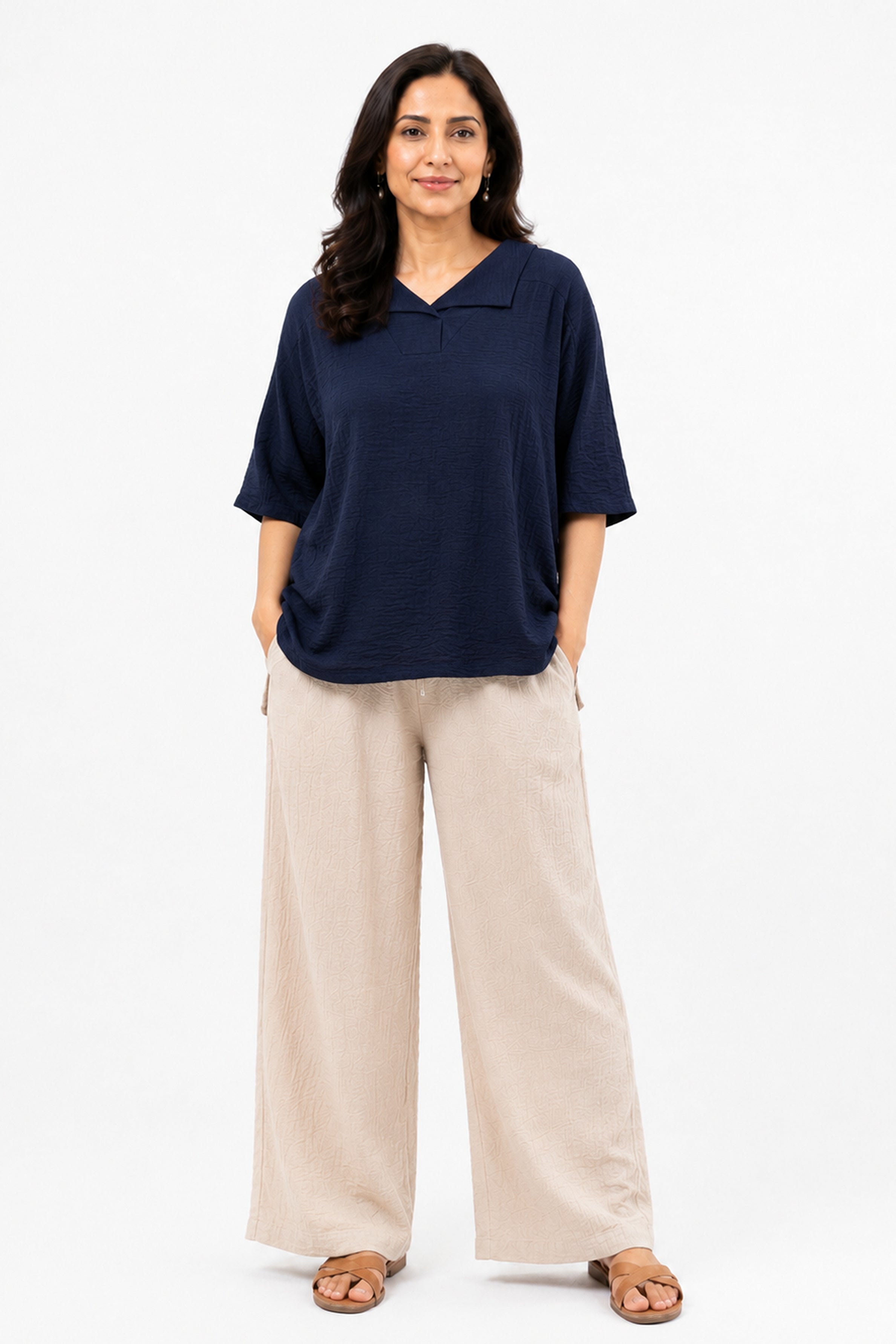 HADA Casual Relaxed Fit Blouse - Navy