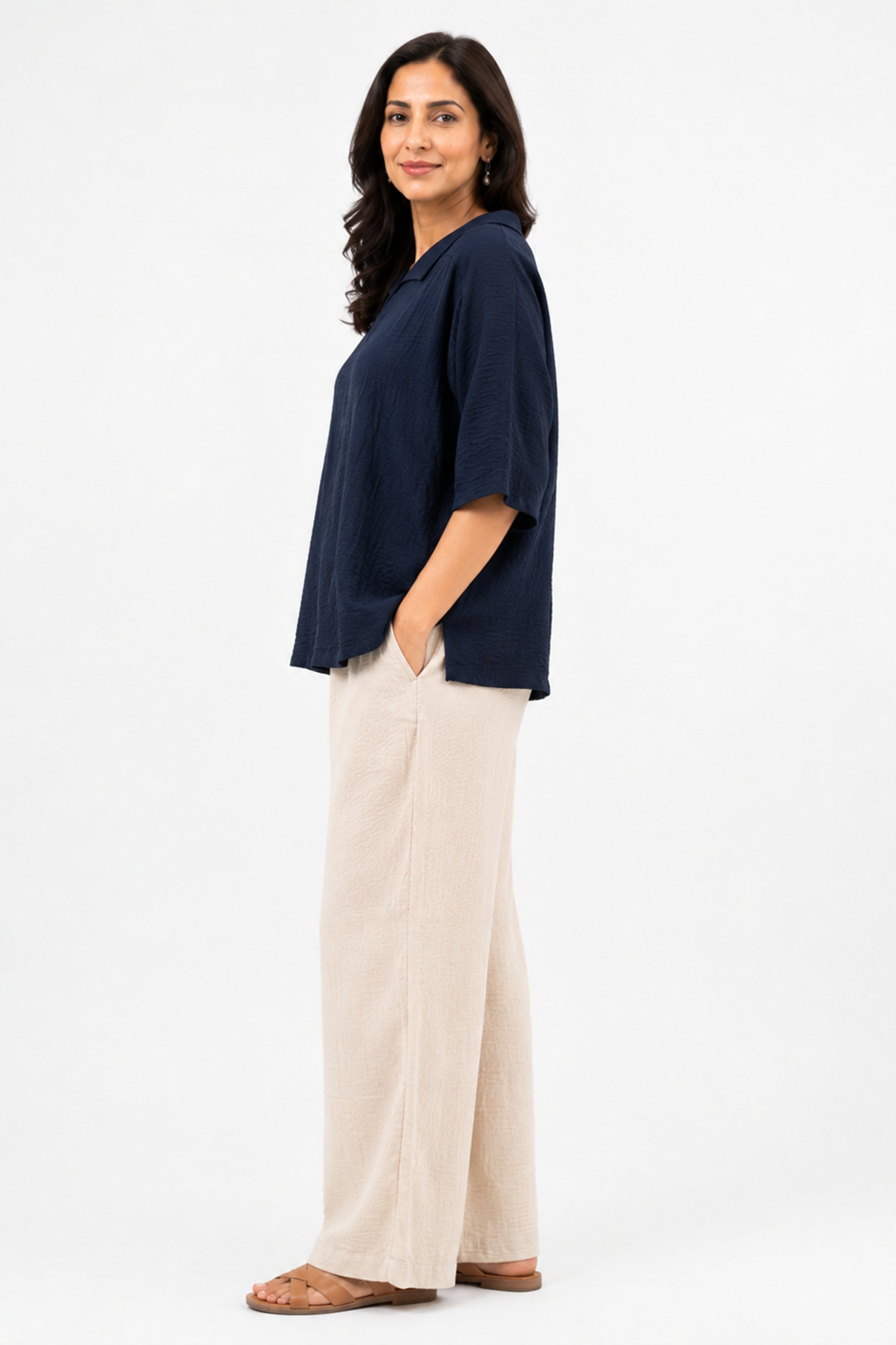 HADA Casual Relaxed Fit Blouse - Navy