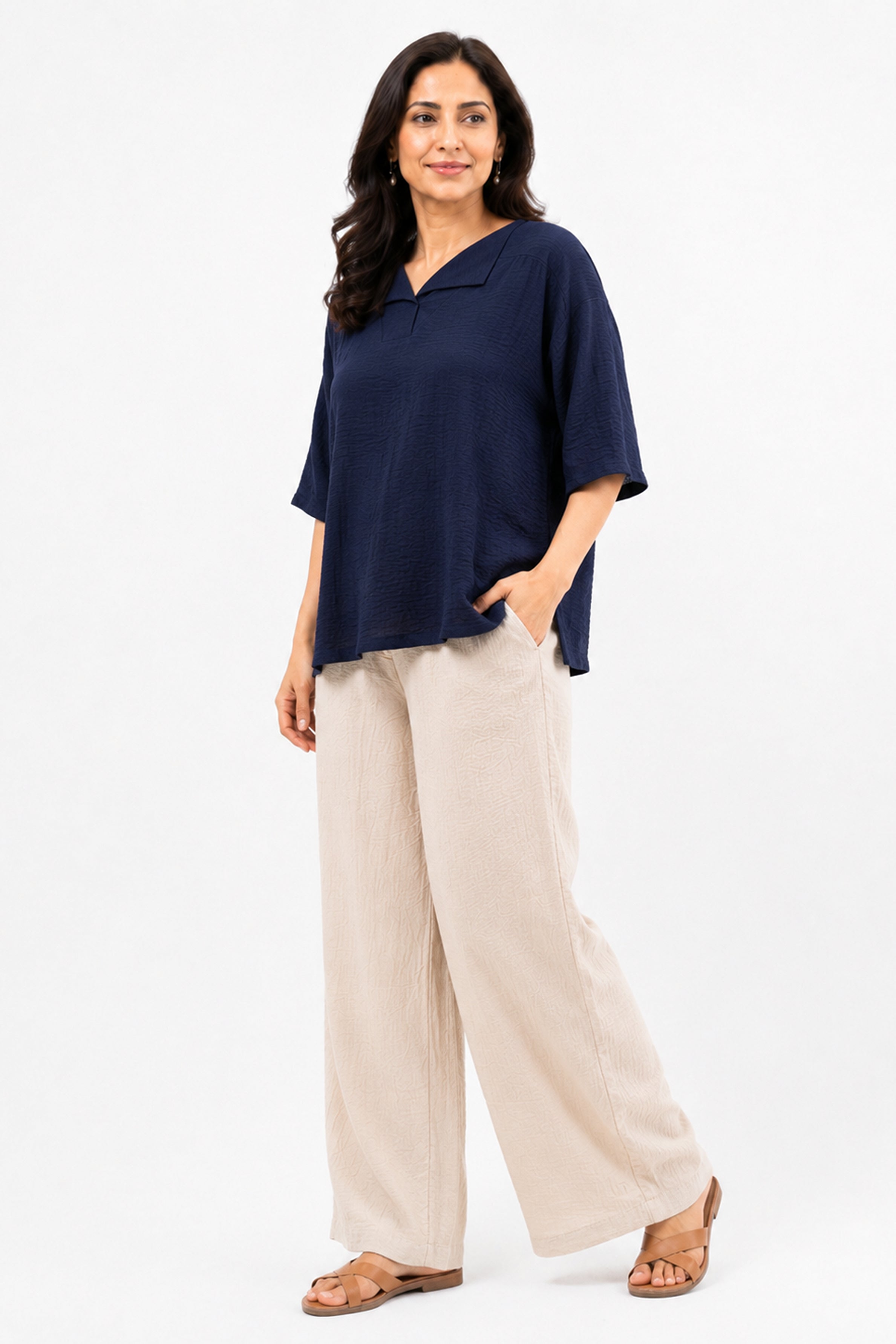 HADA Casual Relaxed Fit Blouse - Navy