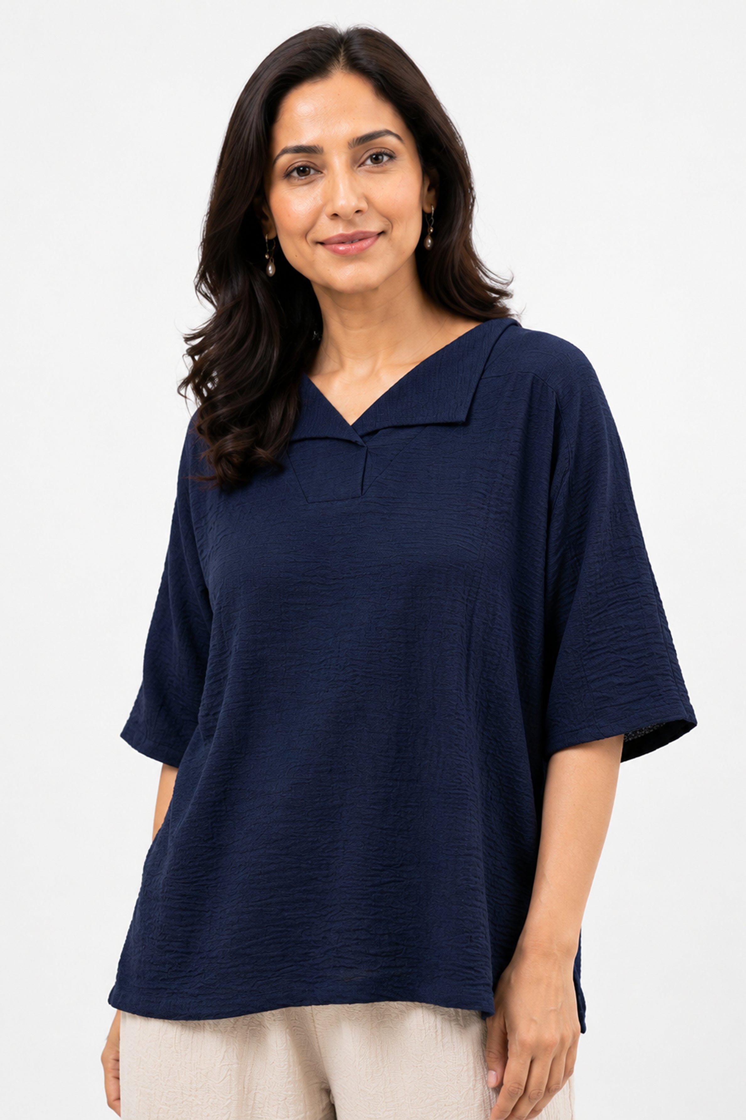 HADA Casual Relaxed Fit Blouse - Navy