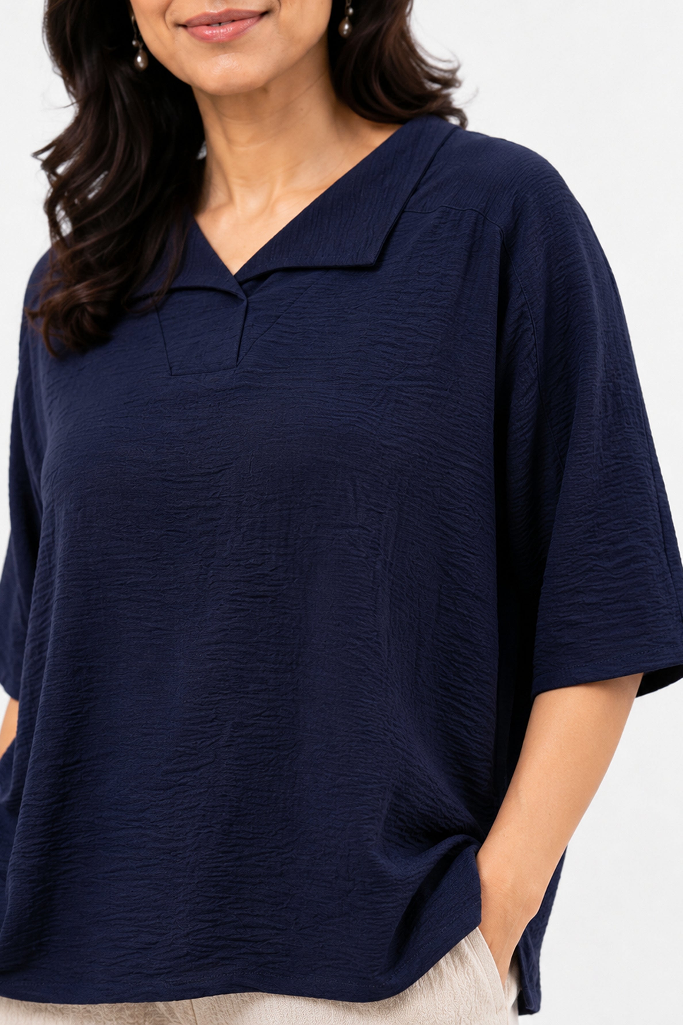 HADA Casual Relaxed Fit Blouse - Navy